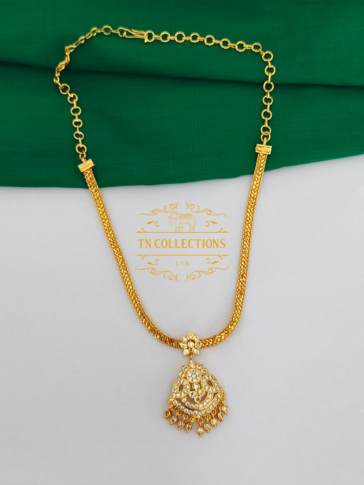 Gold Polish Impon Traditional Attiyal (Full white stones)