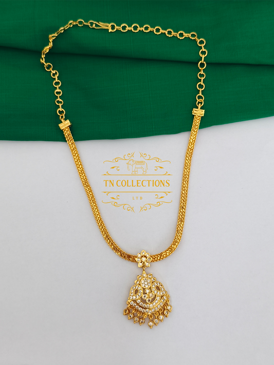 Gold Polish Impon Traditional Attiyal (Full white stones)