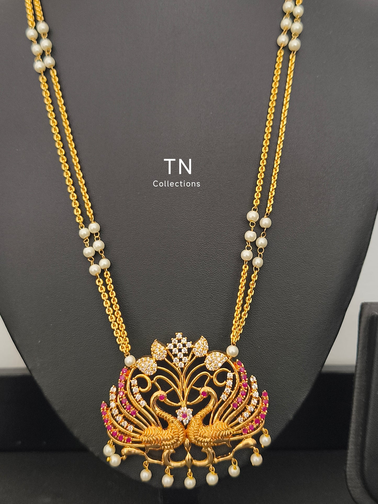 Micro gold plated Peacock Design Pathakkam with pearl chain
