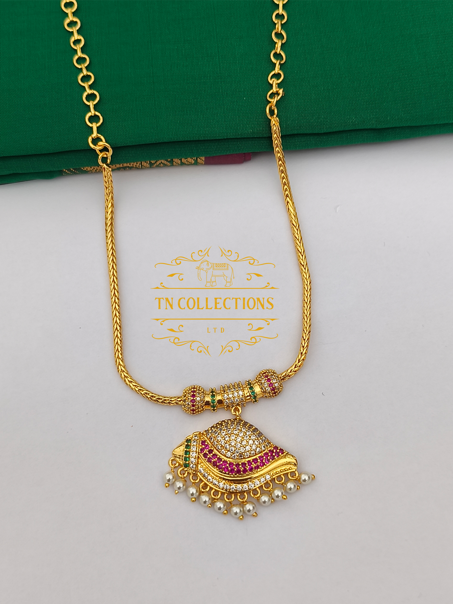 Micro Gold-Plated Traditional Sangu Attiyal (Multicoloured stones)
