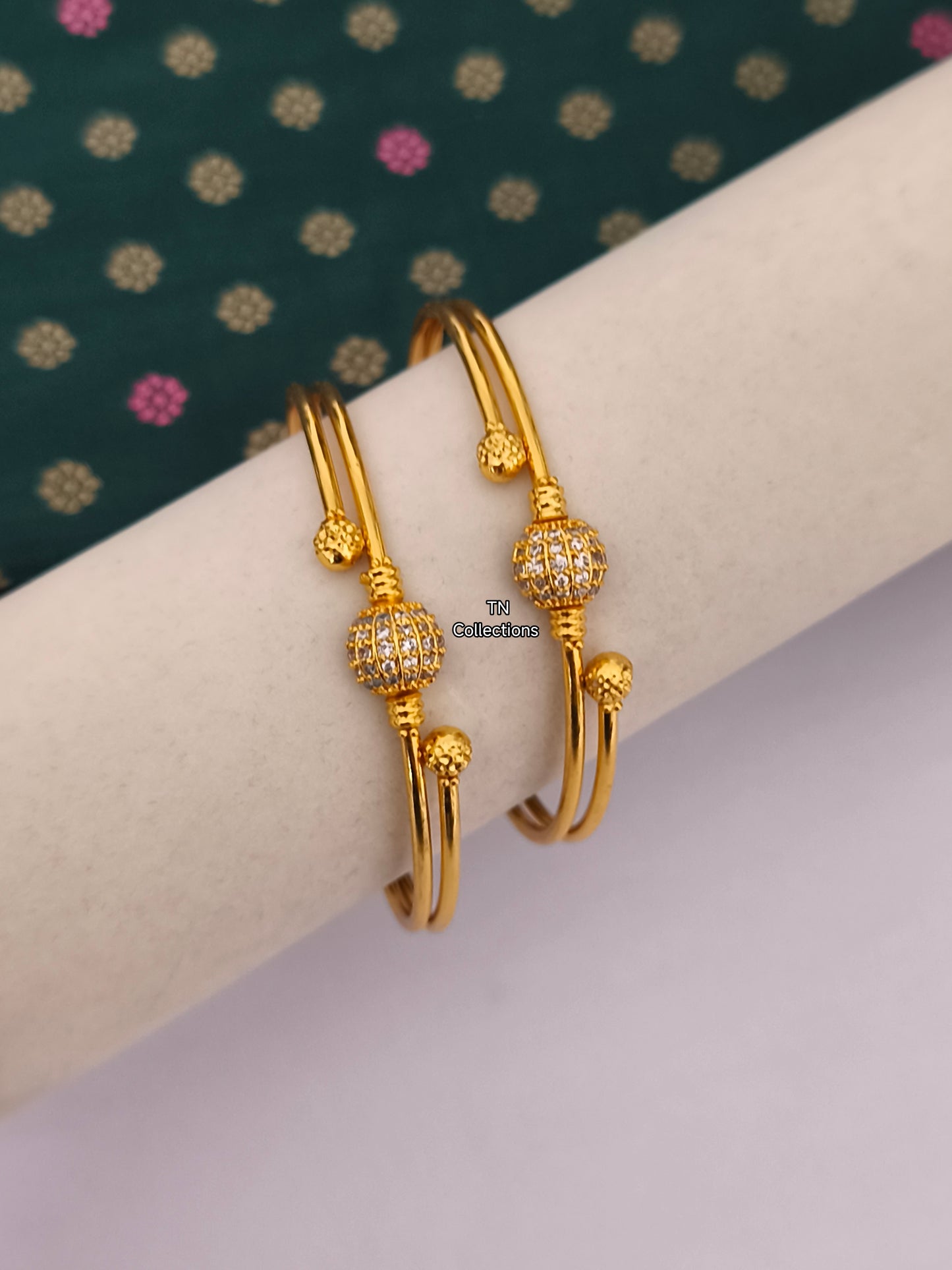 One gram gold polished SINGLE Bangle (Full White stones)