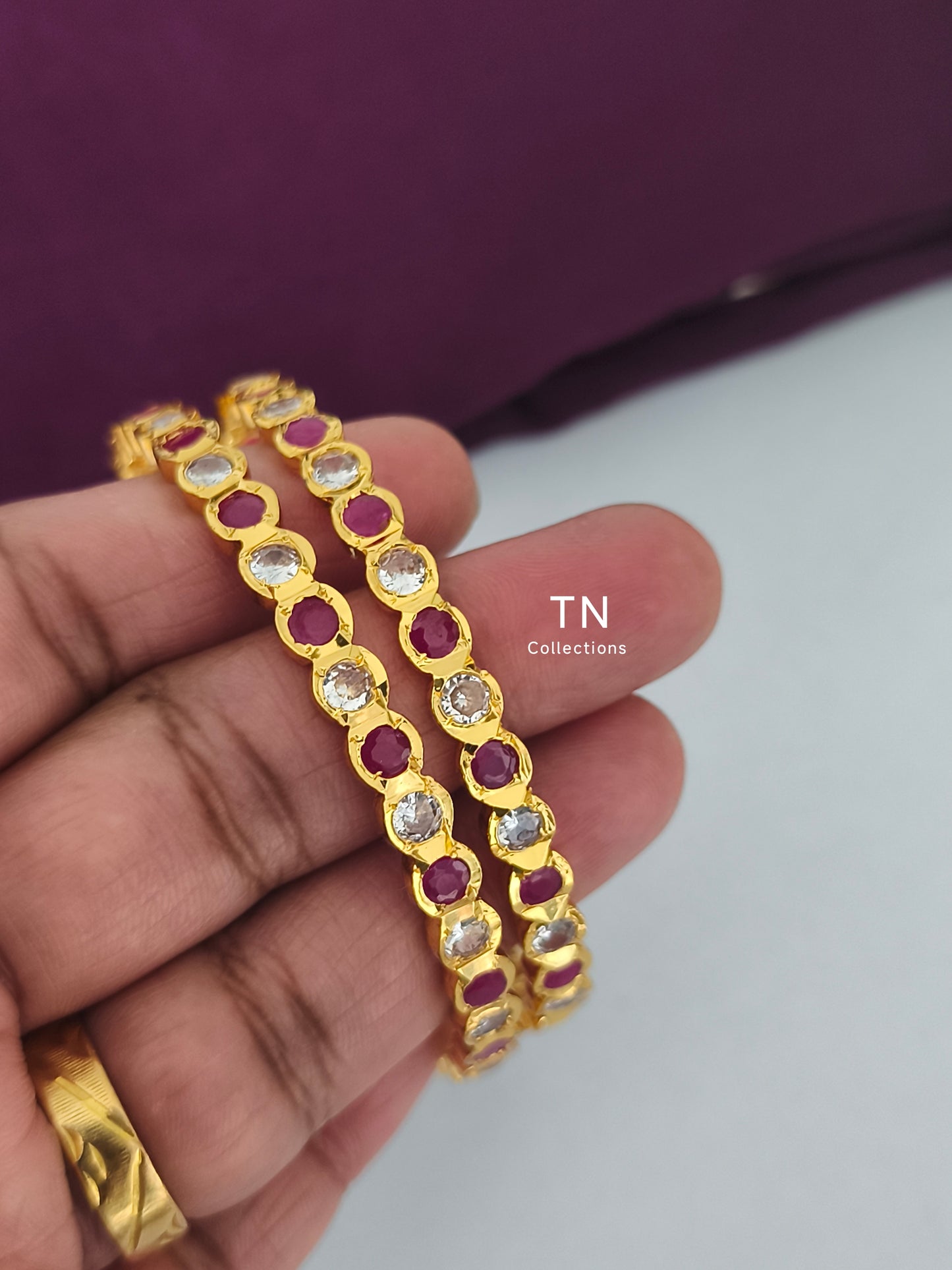 Impon Ruby & White Stone Bangles (Size 2.6)