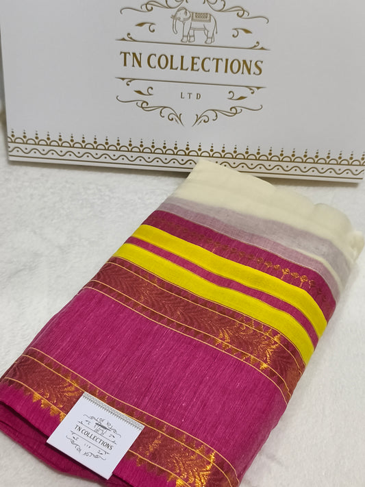 Kerala Special Mul Cotton Saree with Kanchi Border