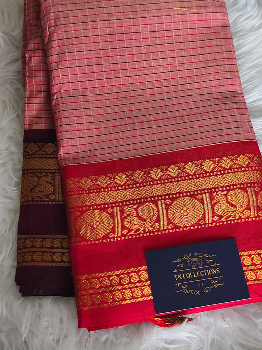 Pure Handloom kanchi cotton Kattam Saree