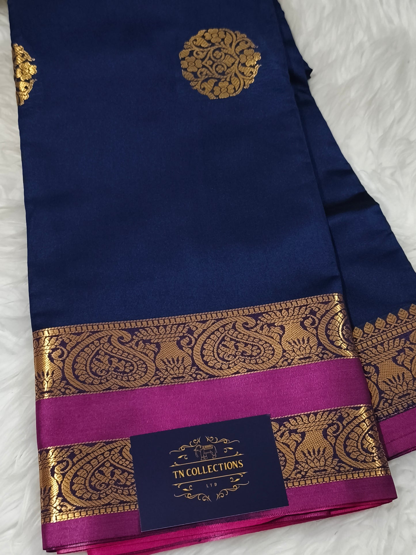 Luxury Semi Soft Silk Saree (Navy Blue)