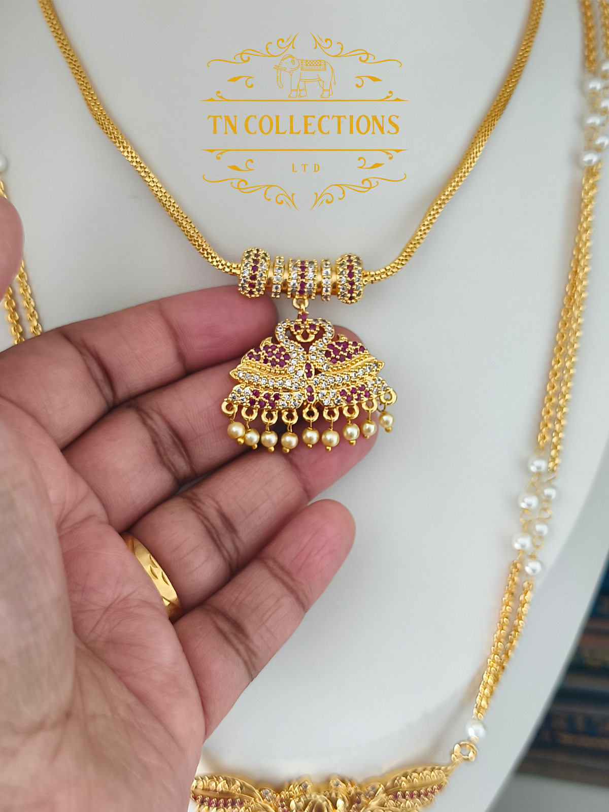 Micro Gold-Plated Attiyal Pathakkam Set (Ruby & White Stones)