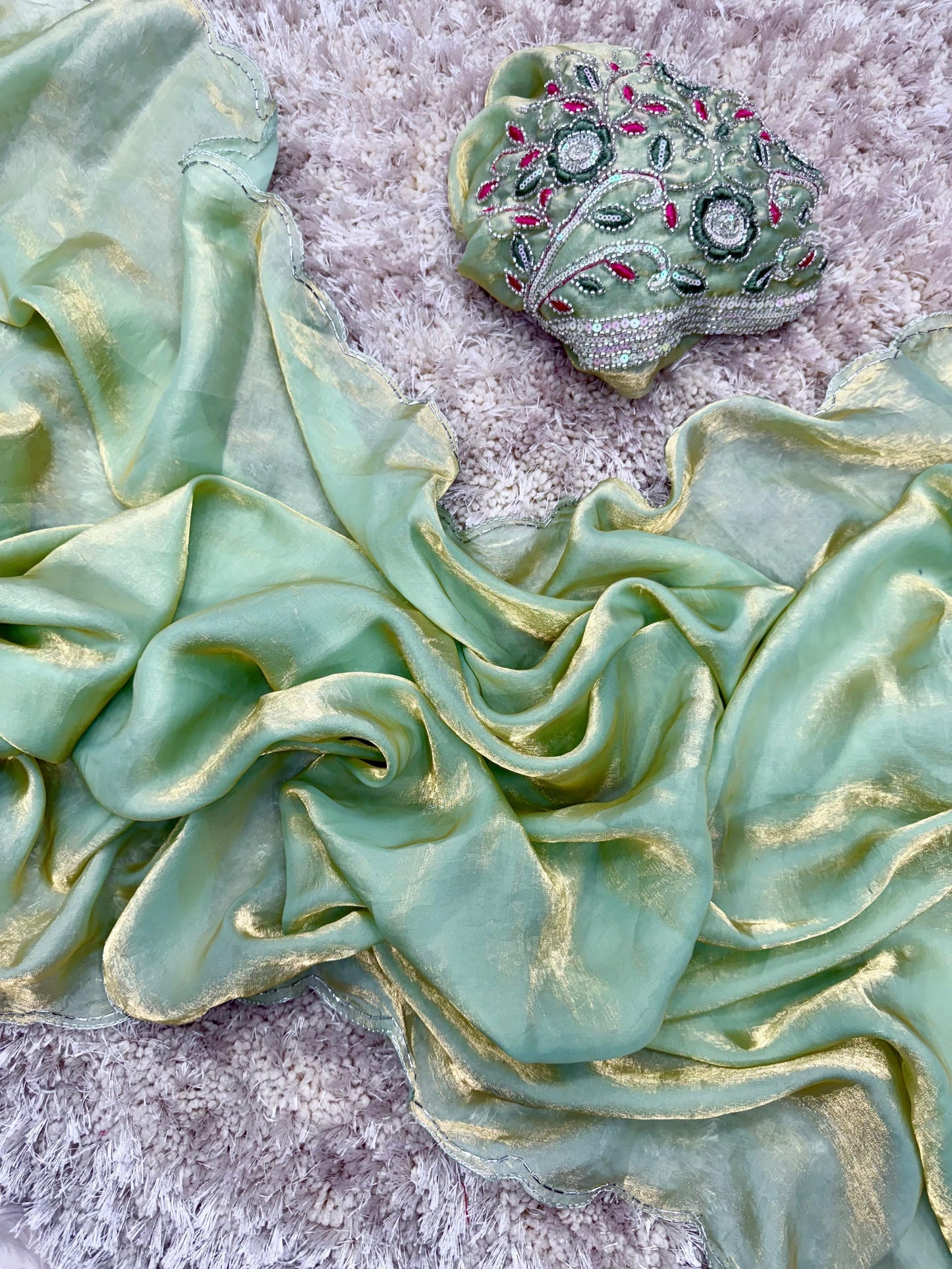 Light Green Soft and Silky Space Silk party saree with Designer blouse