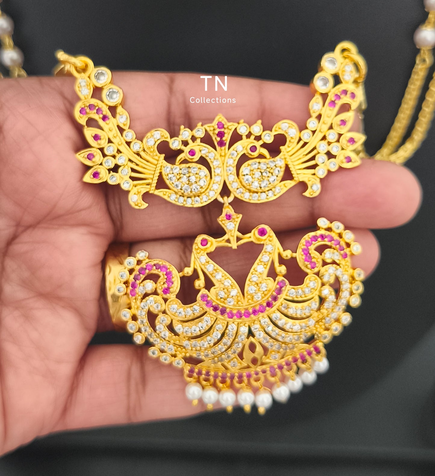 Micro gold plated Traditional Pathakkam with pearl chain