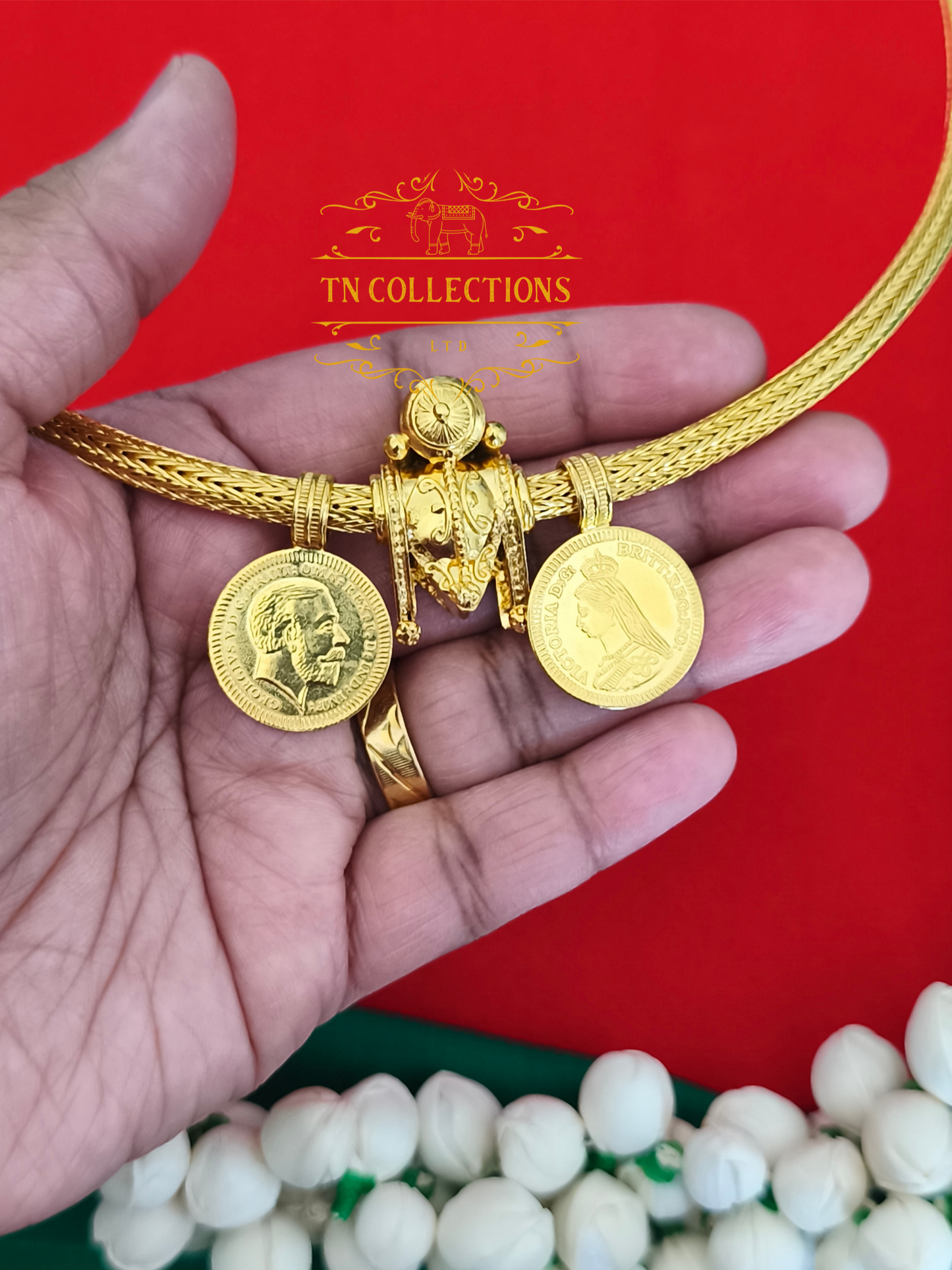 22ct Gold plated Traditional Vaira Thalikodi with kombu thali (Unscrewable Clasps)