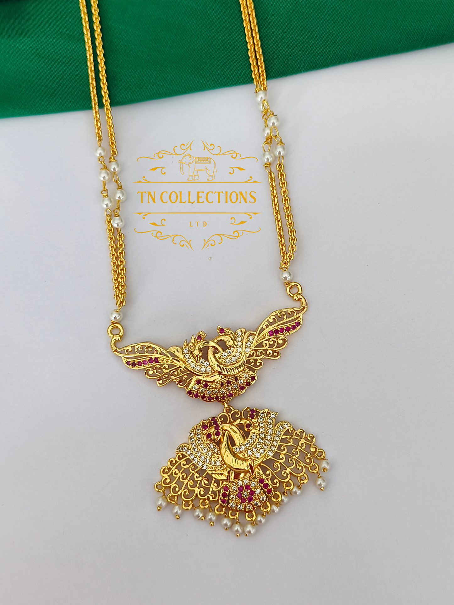 Micro Gold-Plated Traditional Semi Bridal Set (Ruby & white stones)