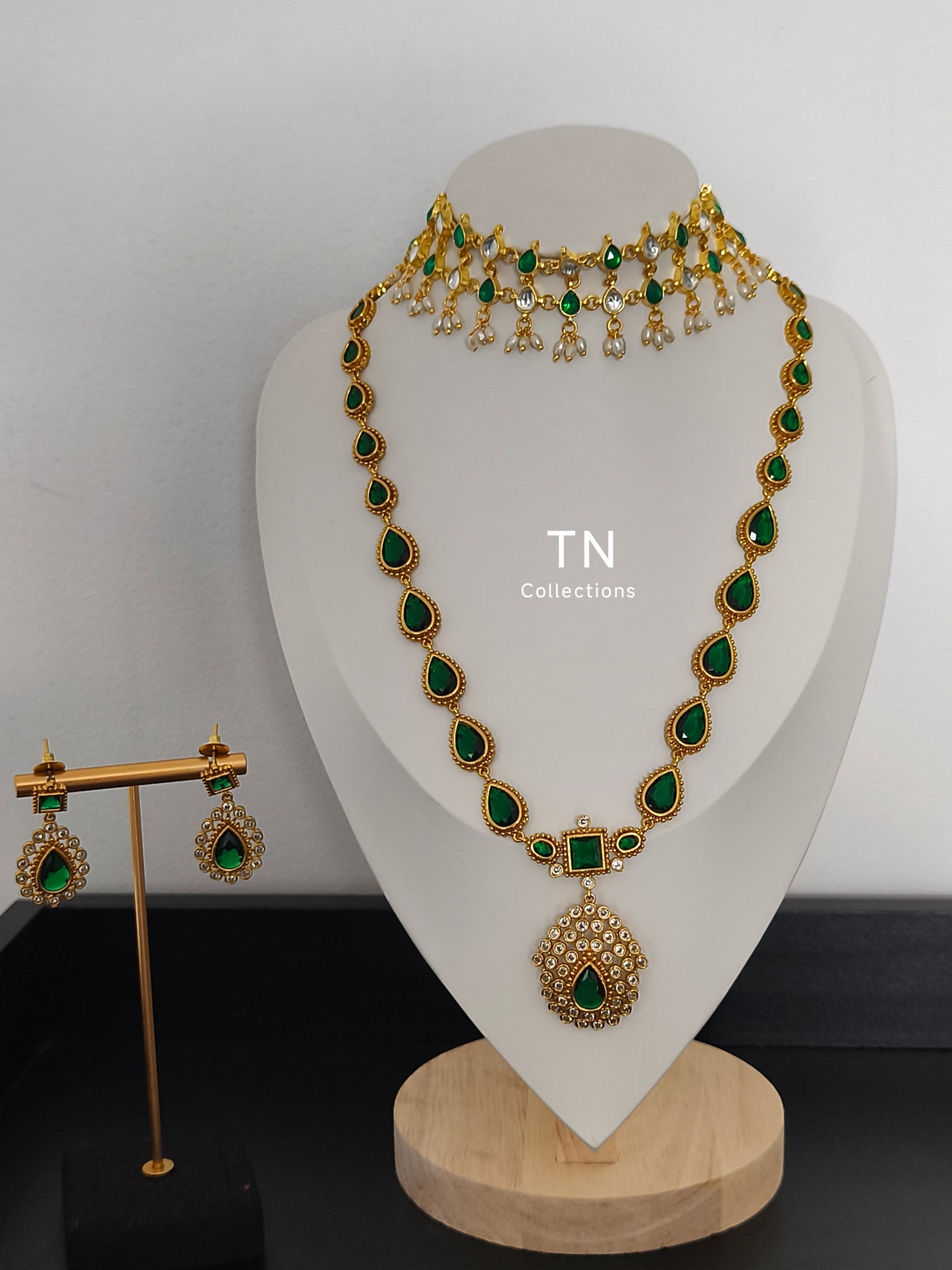Antique gold polish Green Semi Bridal set