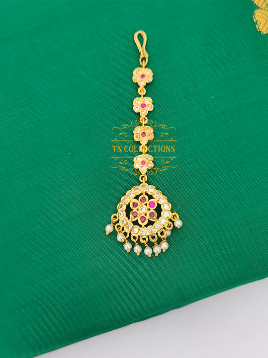 Micro Gold Finish Tikka (Ruby & White stones)