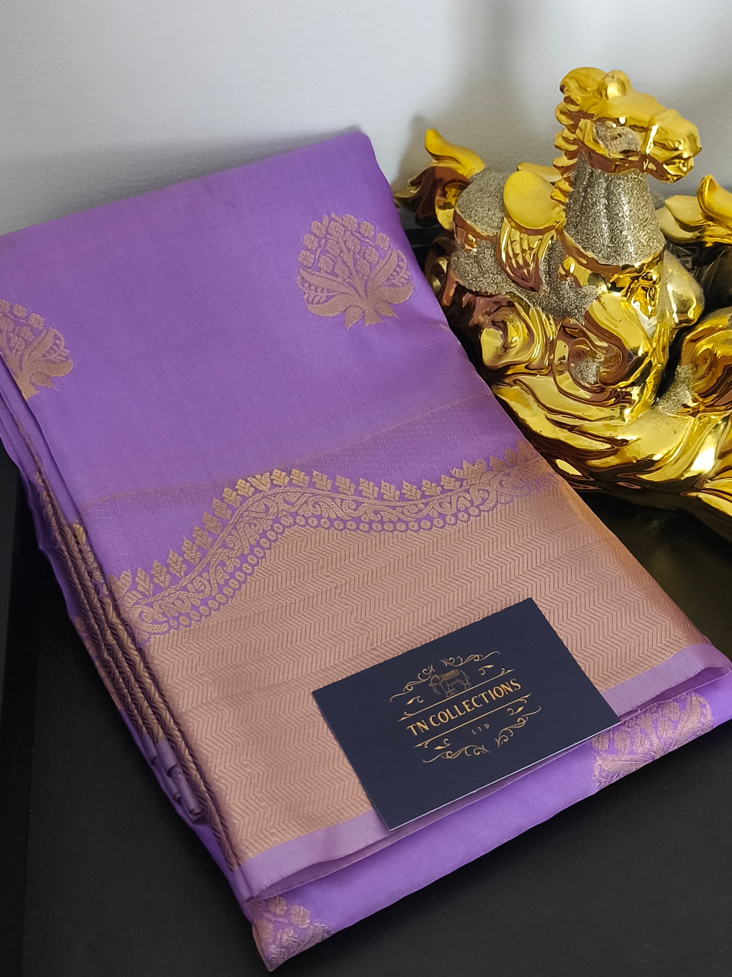 Lavender colour Kanchi embossed soft silk saree