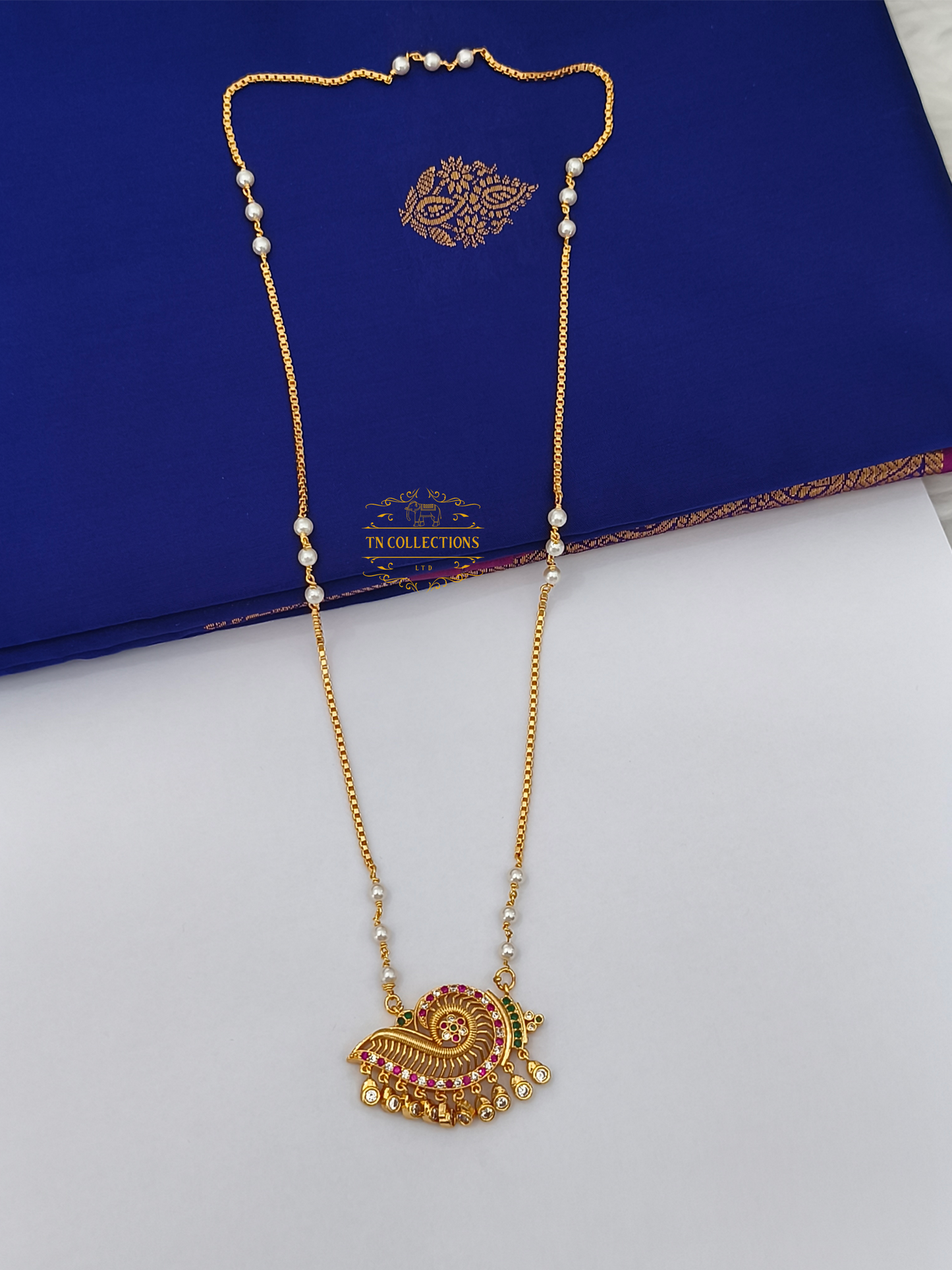 Micro Gold plated Sangu Pathakkam (Multi coloured stones)