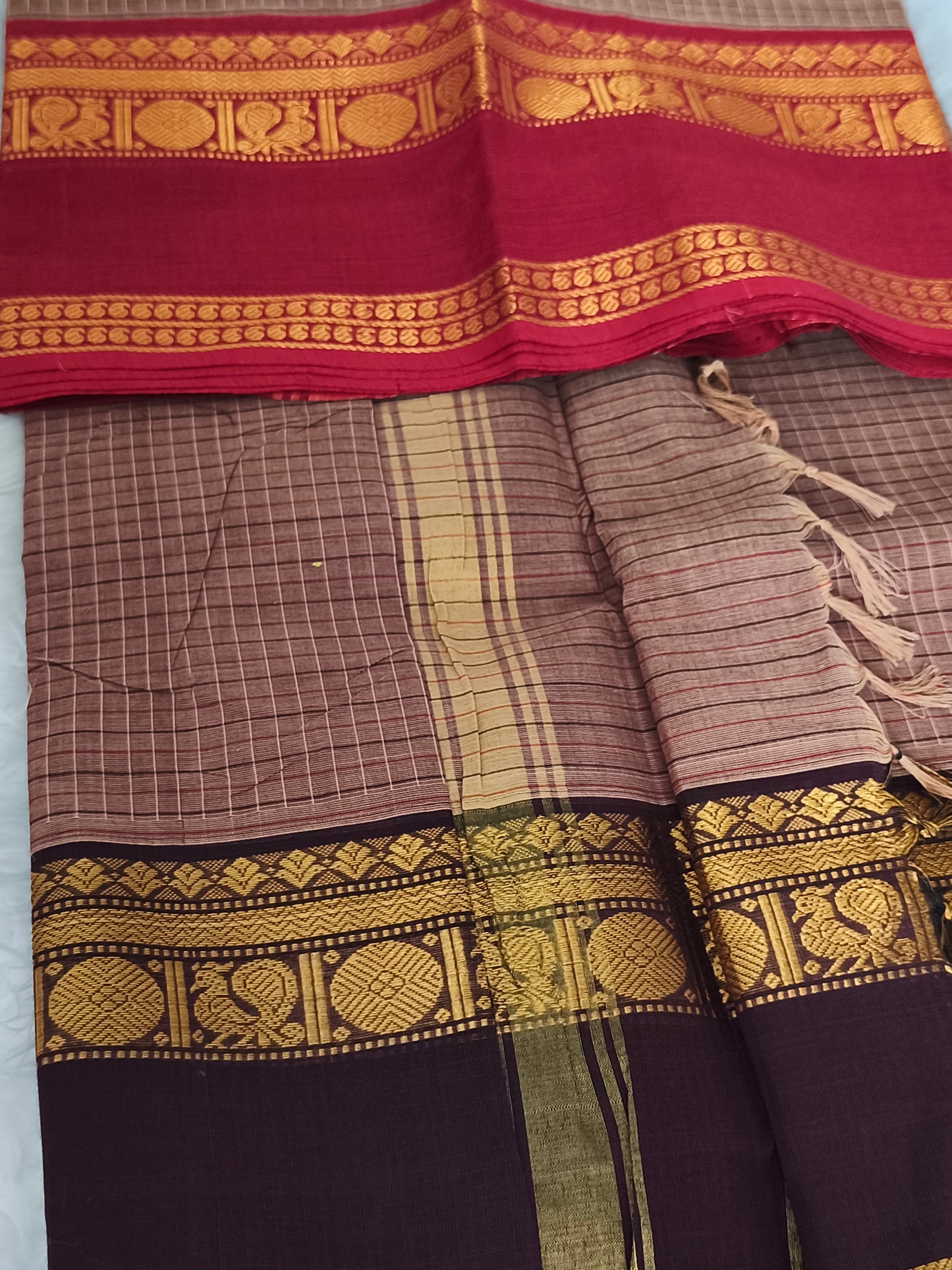 Pure Handloom kanchi cotton Kattam Saree