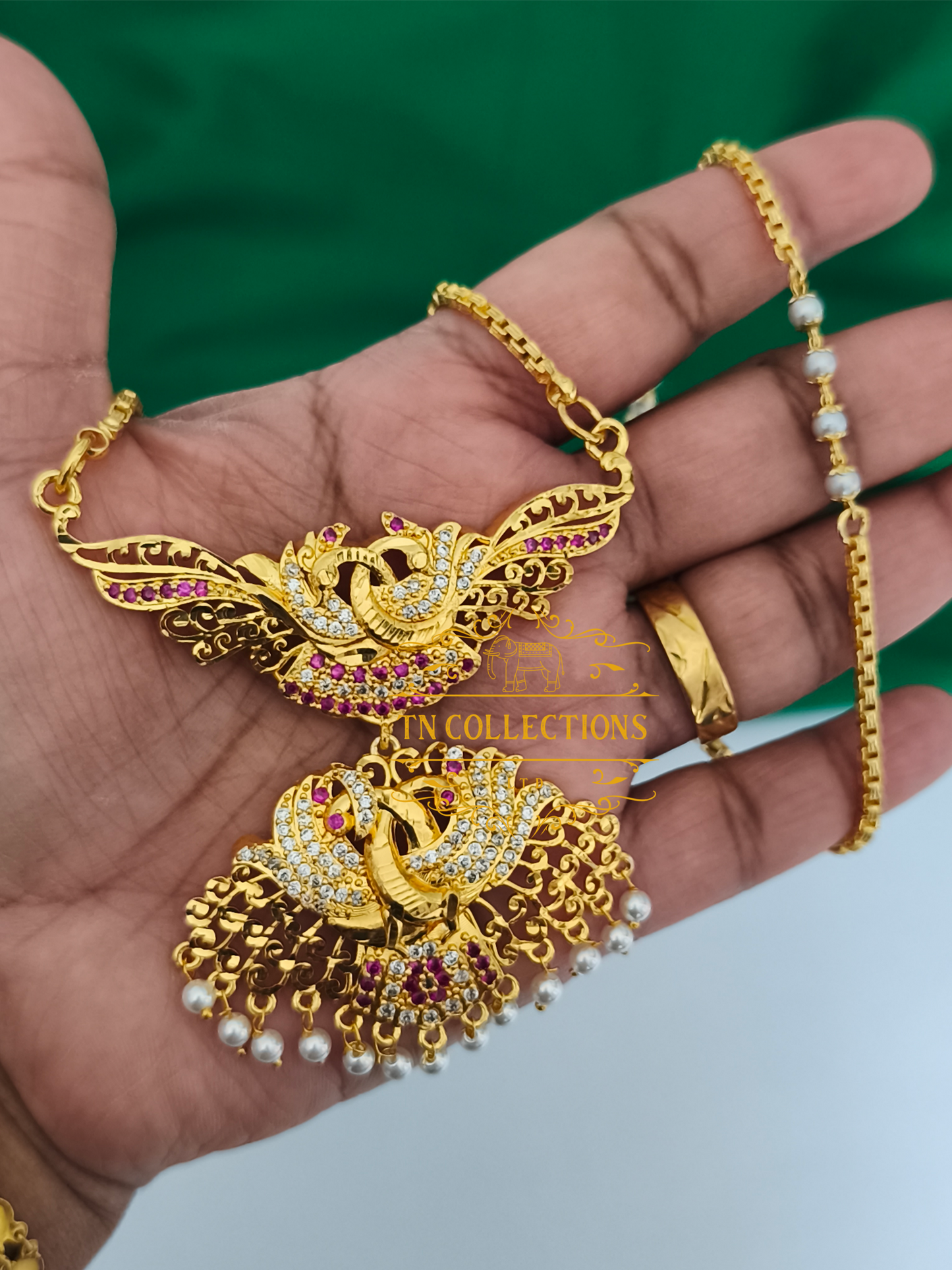 Micro Gold-Plated Traditional Pathakkam with single layer pearl chain