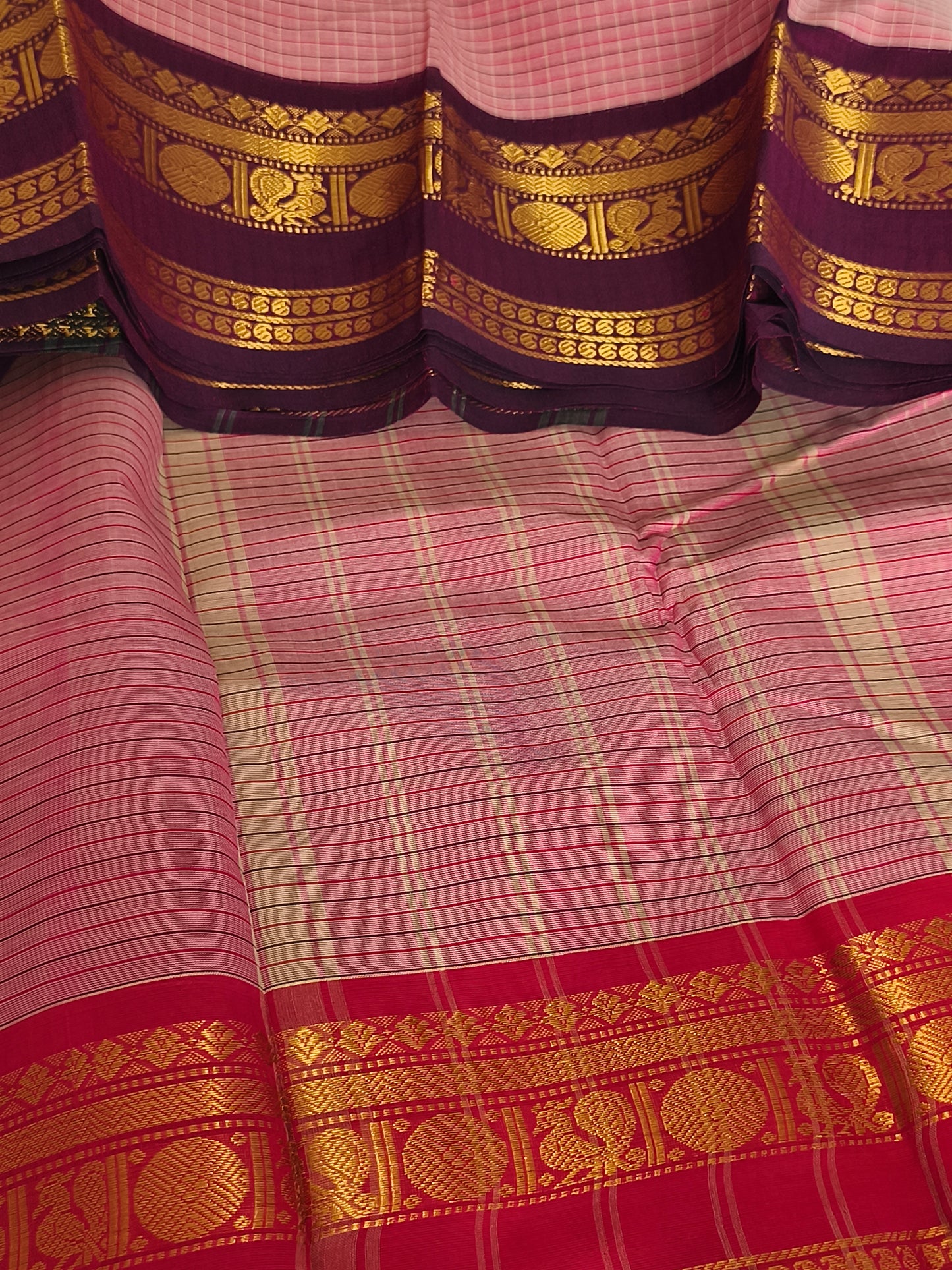 Pure Handloom kanchi cotton Kattam Saree