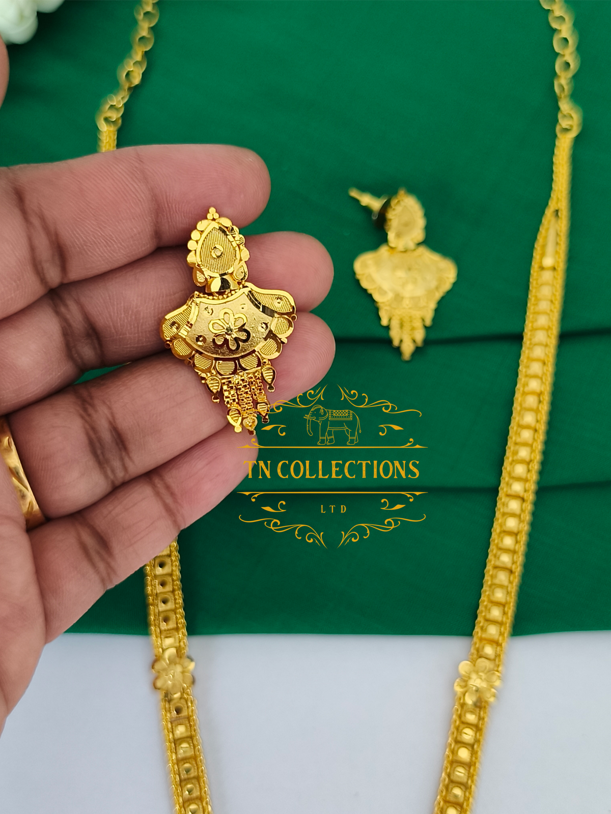 Gold Plated Long Haaram with Earrings