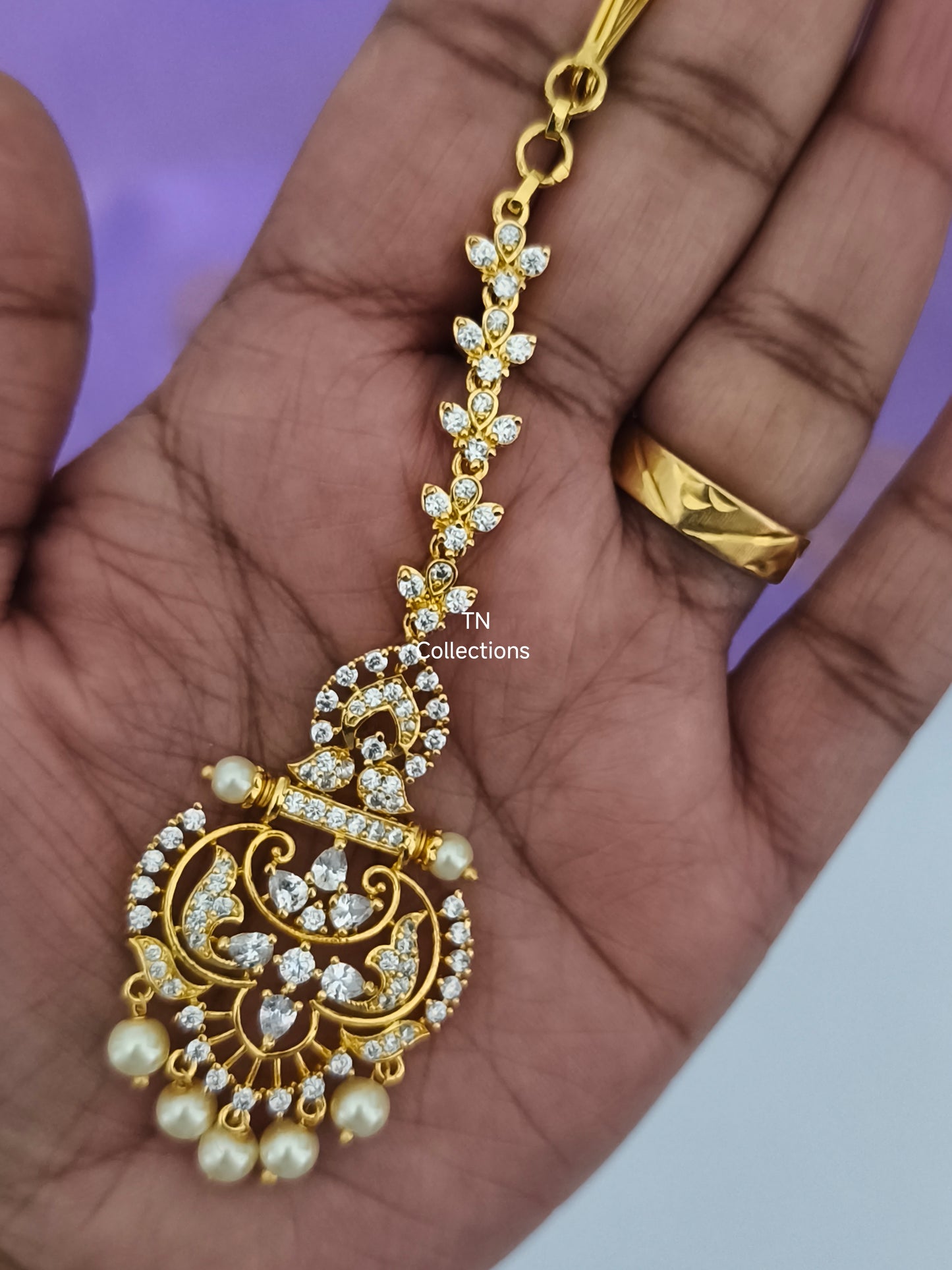 Gold Finish Tikka (Full White stones)