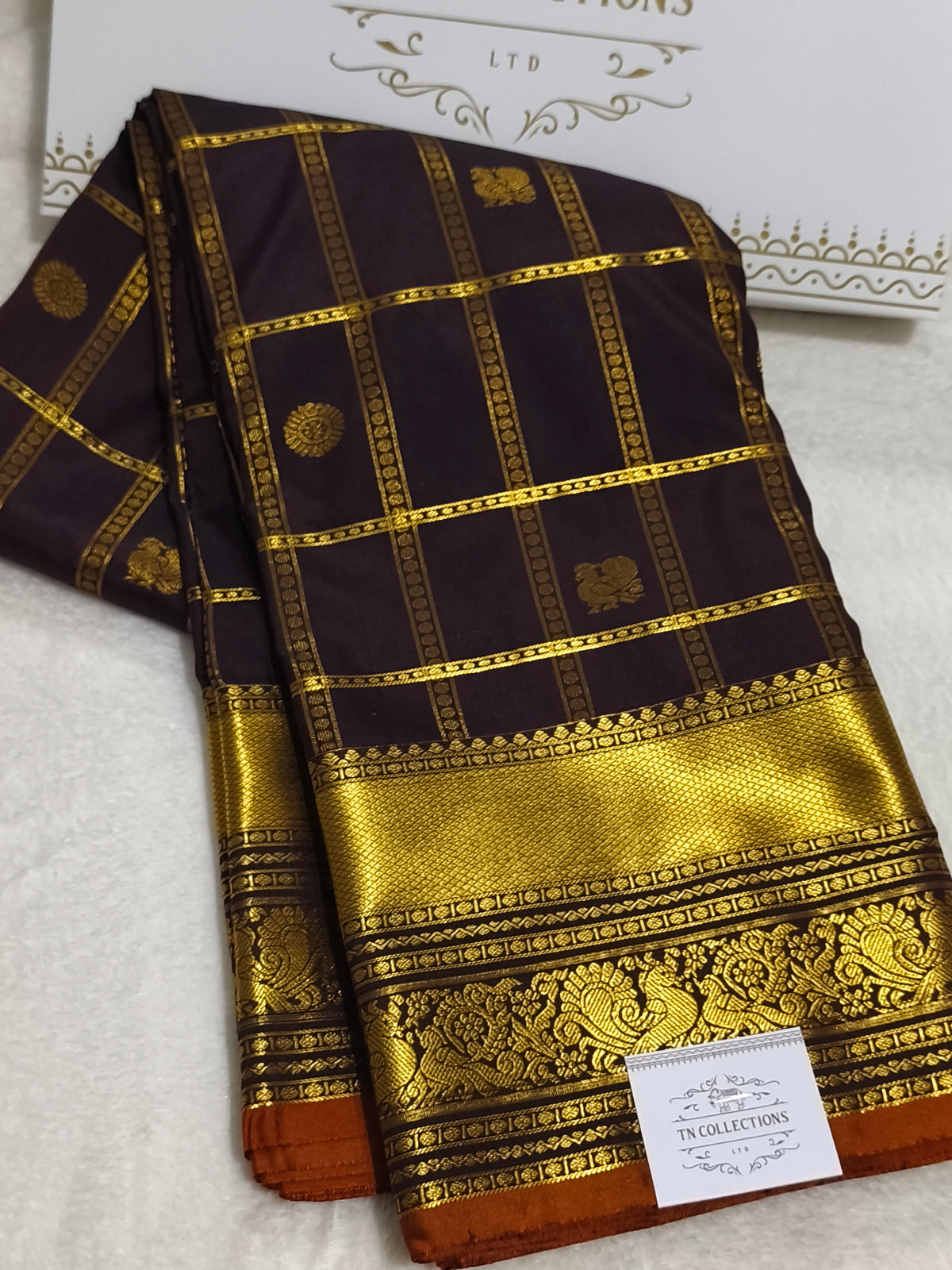 Premium Semi Kanchipuram Silk Saree (Coffee Brown)