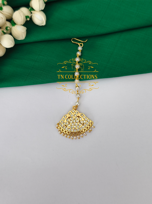 Micro Gold Finish cz Tikka (Full White stones)