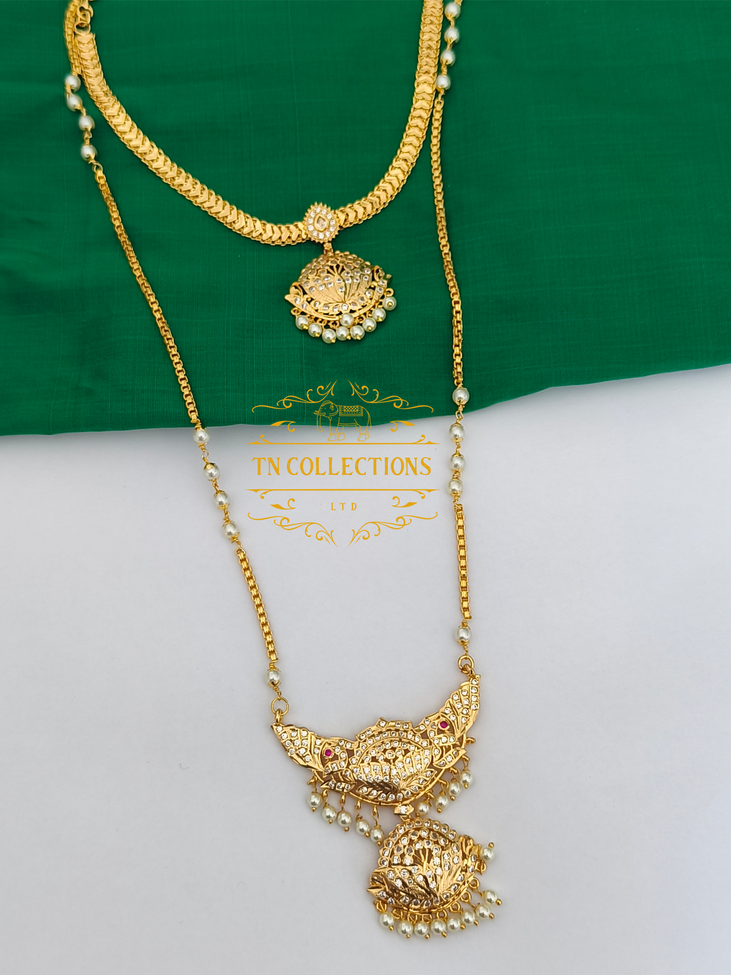 Micro Gold-Plated Traditional Alli Attiyal Pathakkam set (White stones)