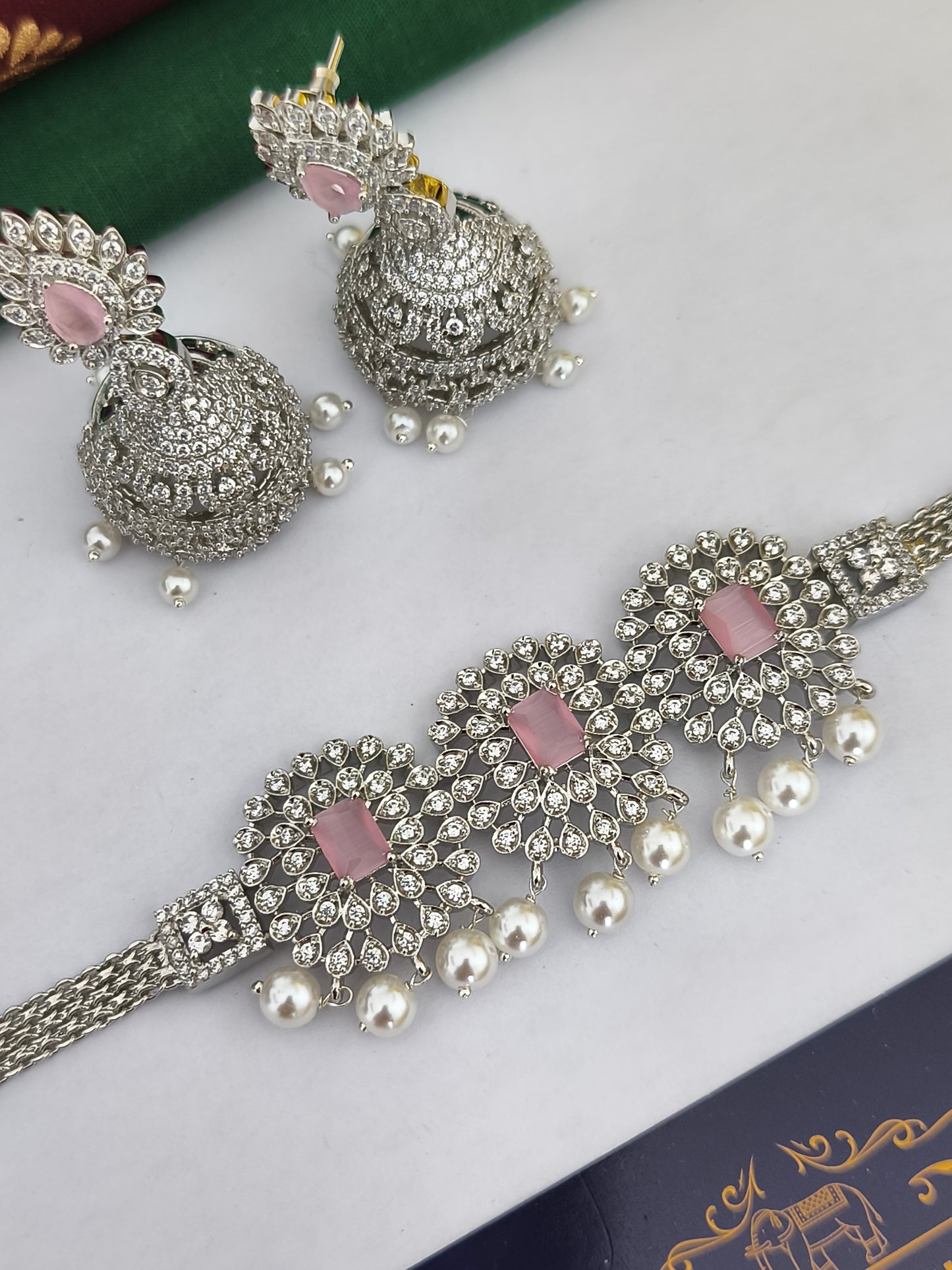 Silver Finish Choker Necklace set