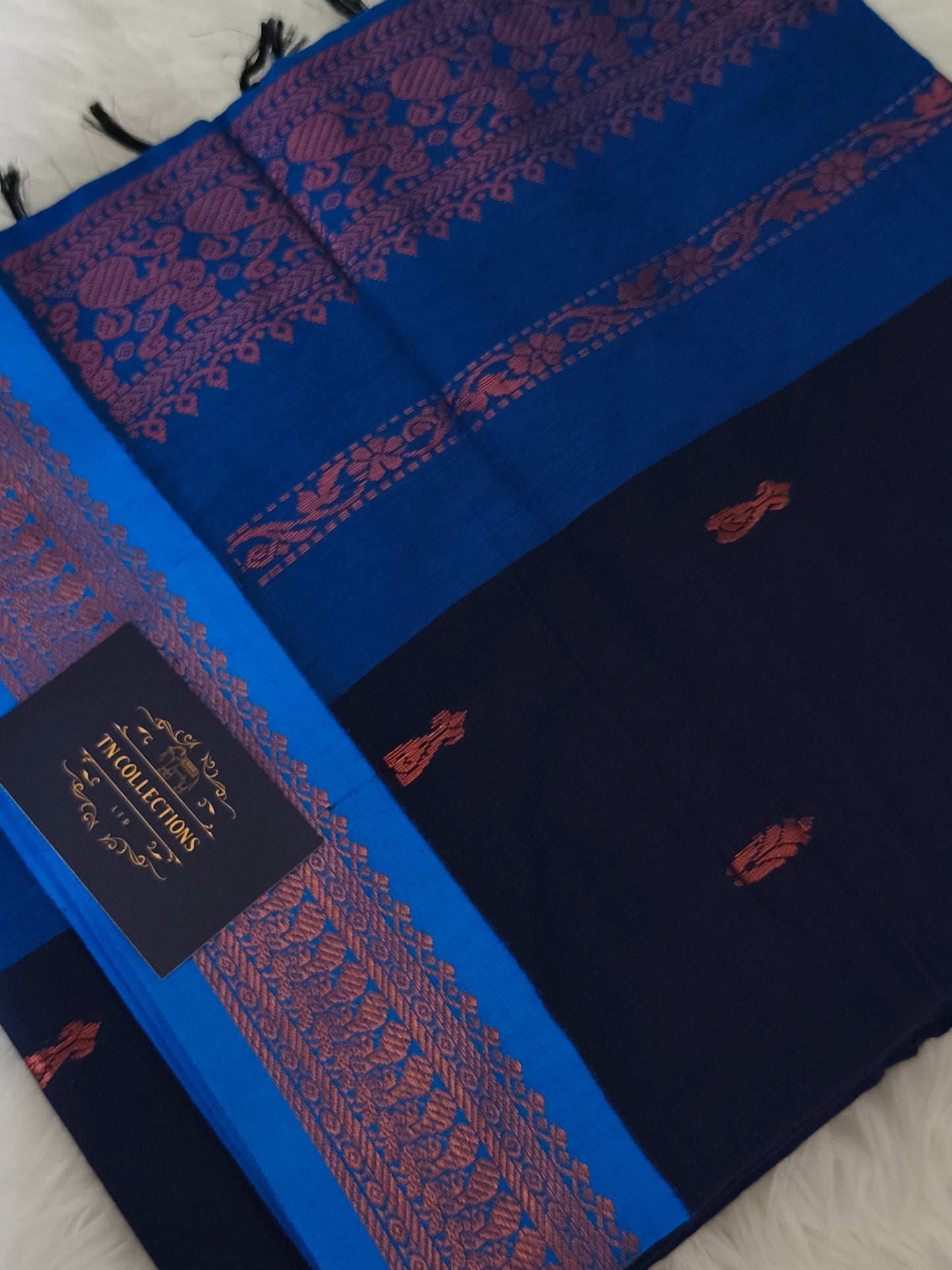 Navy blue with Royal blue Kalyani cotton Pattu Saree