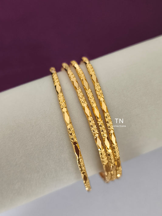 Gold Plated Simple Slim Bangles Set (Size 2.6)