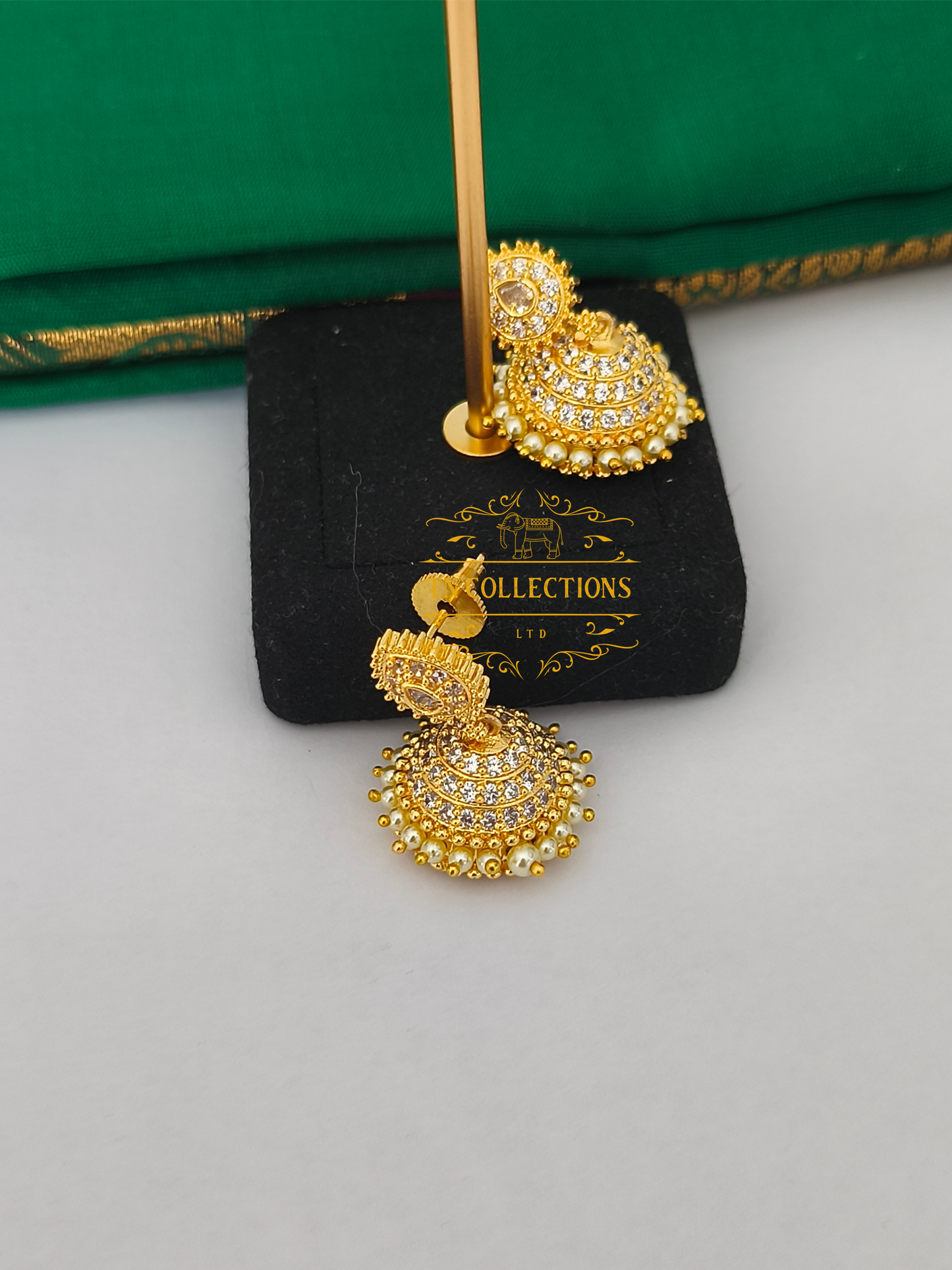 Micro Gold plated Jhumkas (Full White stones)
