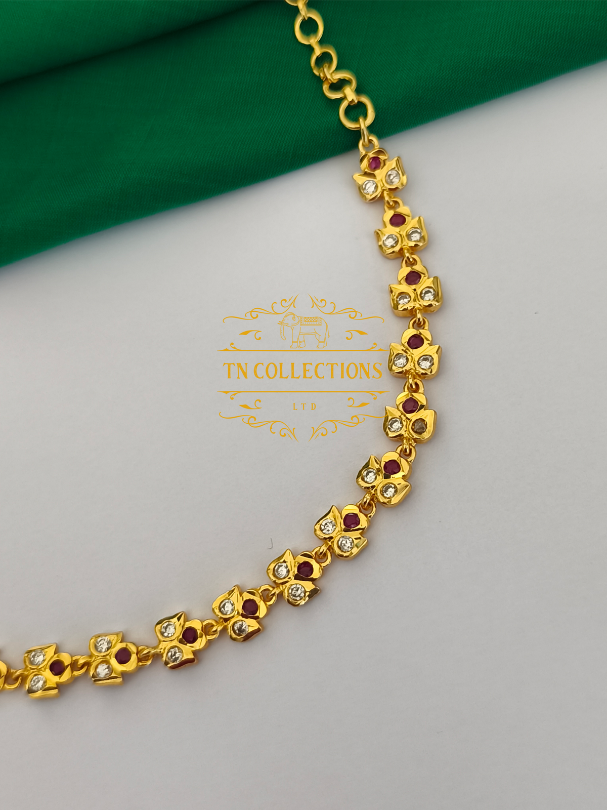 Traditional Design Choker (Ruby & White Stones)