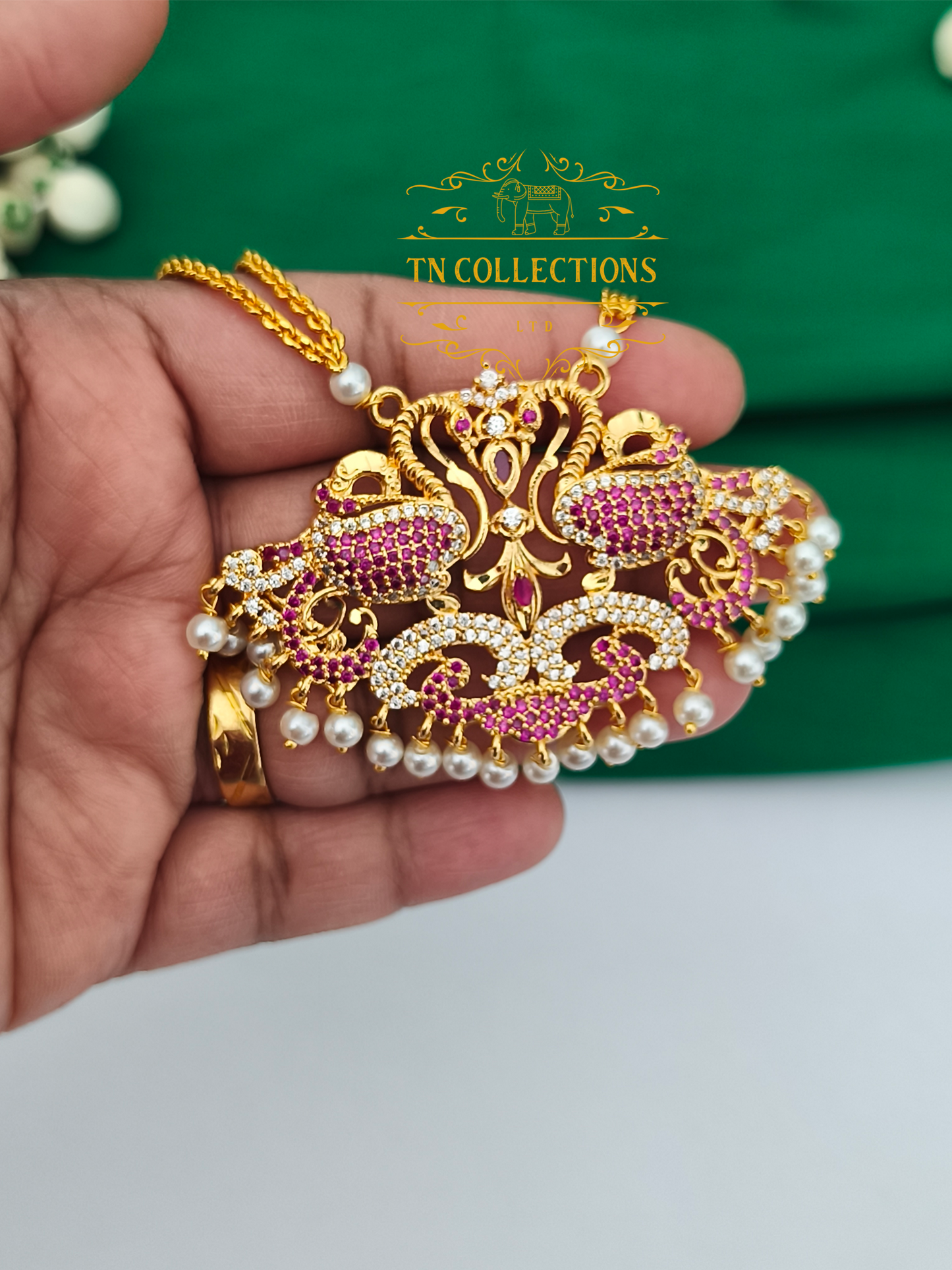 Micro Gold-Plated Traditional Pathakkam with Double layer Pearl chain