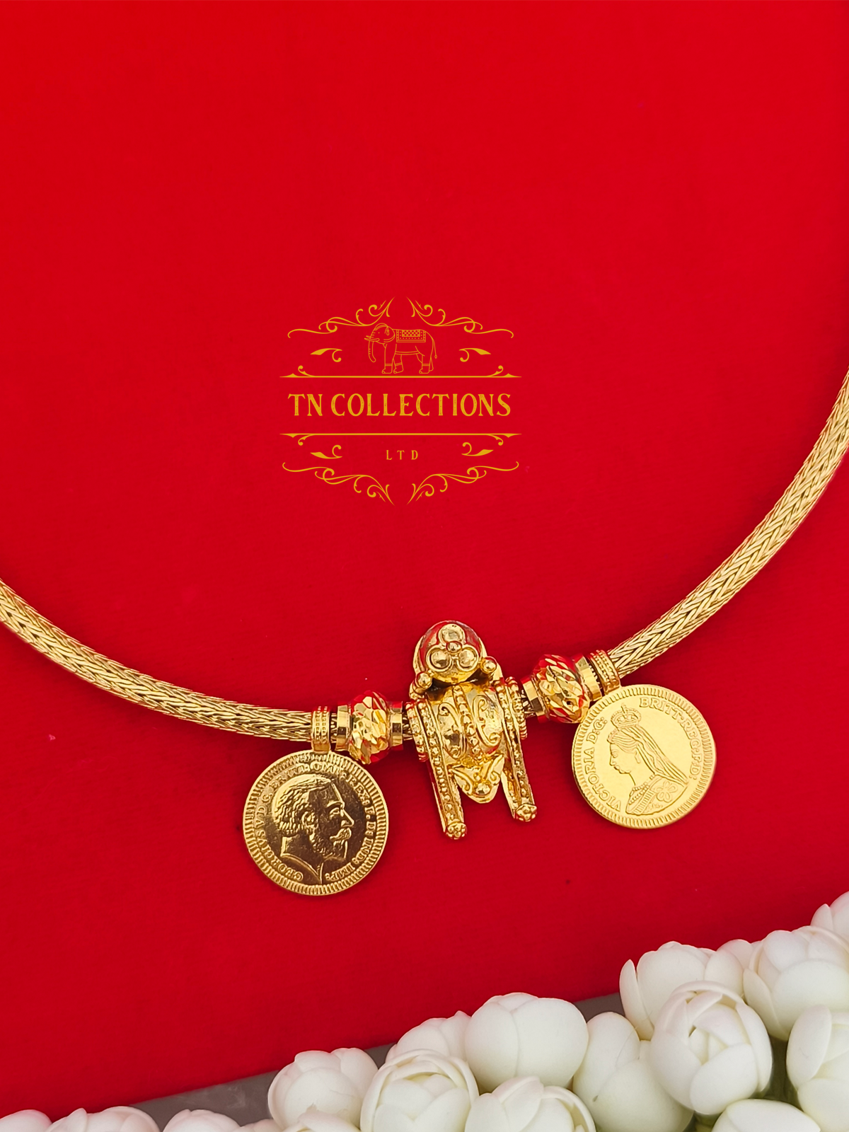 22ct Gold Plated Traditional Hindu Thalikodi with Kombu thali,thadai & Coins (9 - 11 Pawn thickness)