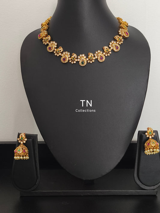 Matte Finish Choker Necklace with Earrings