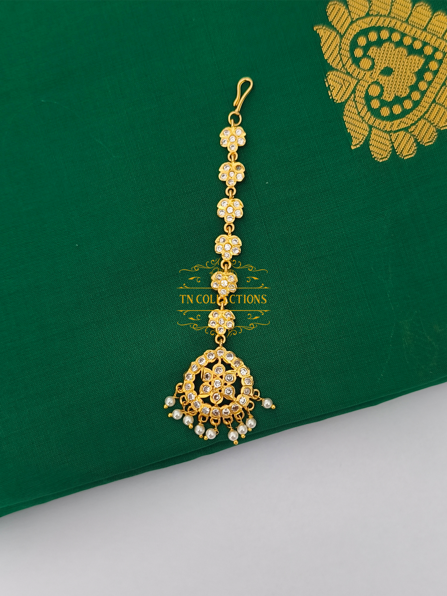 Micro Gold Finish Long Tikka (Full White stones)