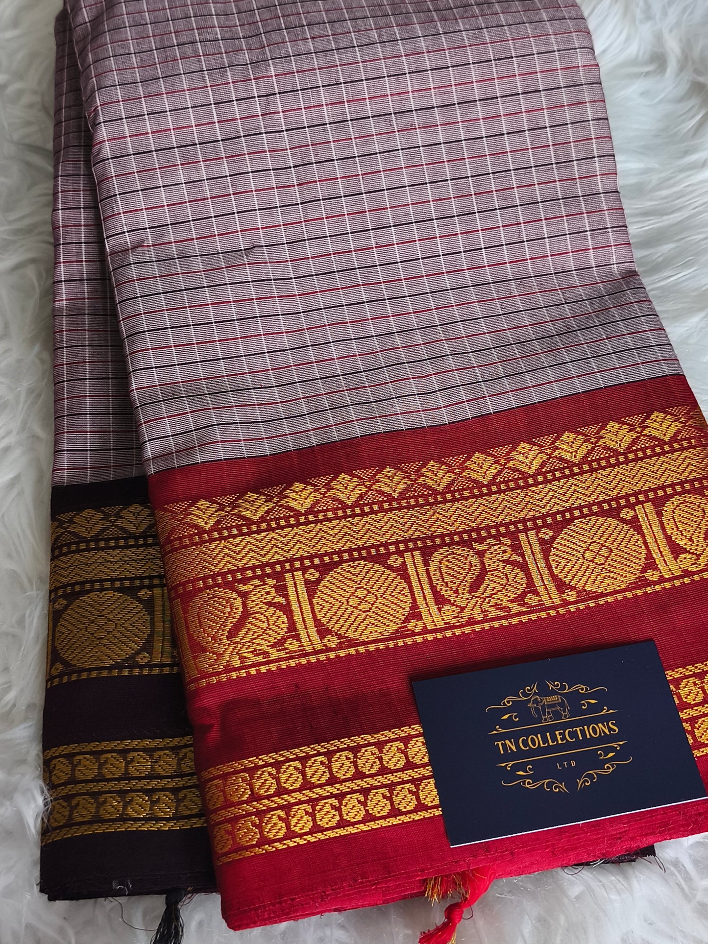 Pure Handloom kanchi cotton Kattam Saree