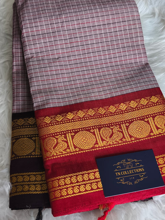 Pure Handloom kanchi cotton Kattam Saree