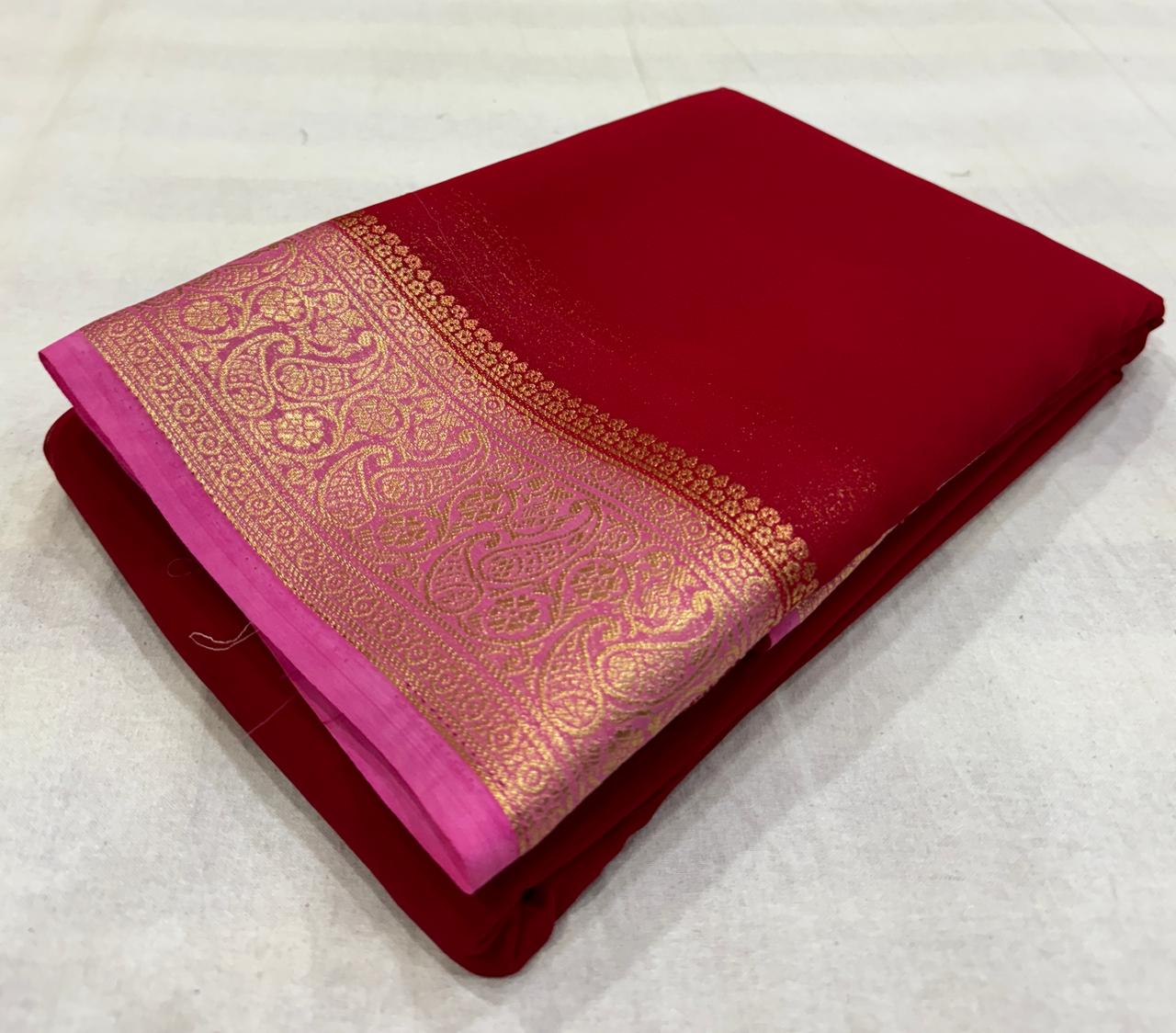 Red Chiffon Georgette Saree