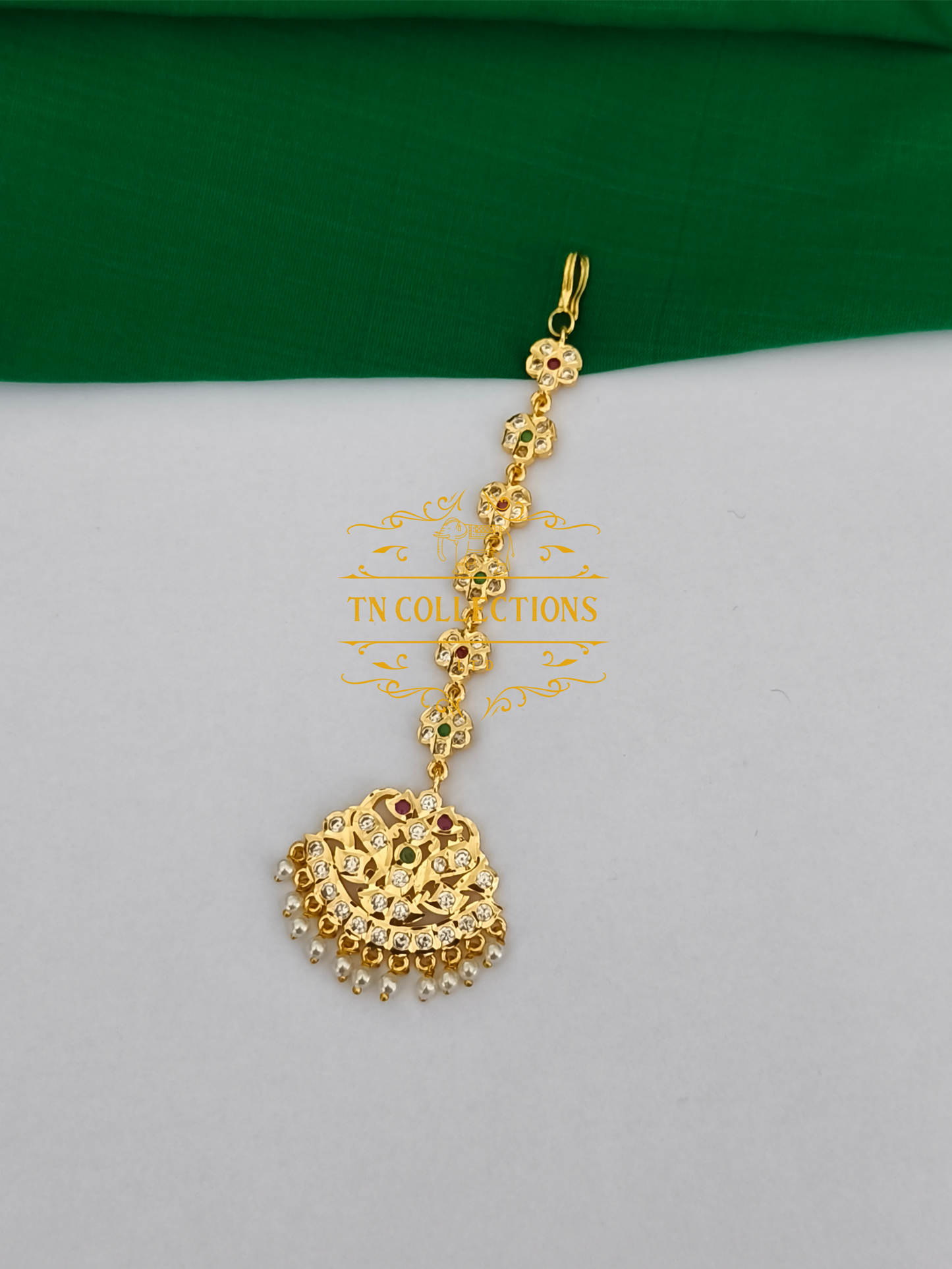 Micro Gold Finish Traditional Tikka (Multicoloured stones)
