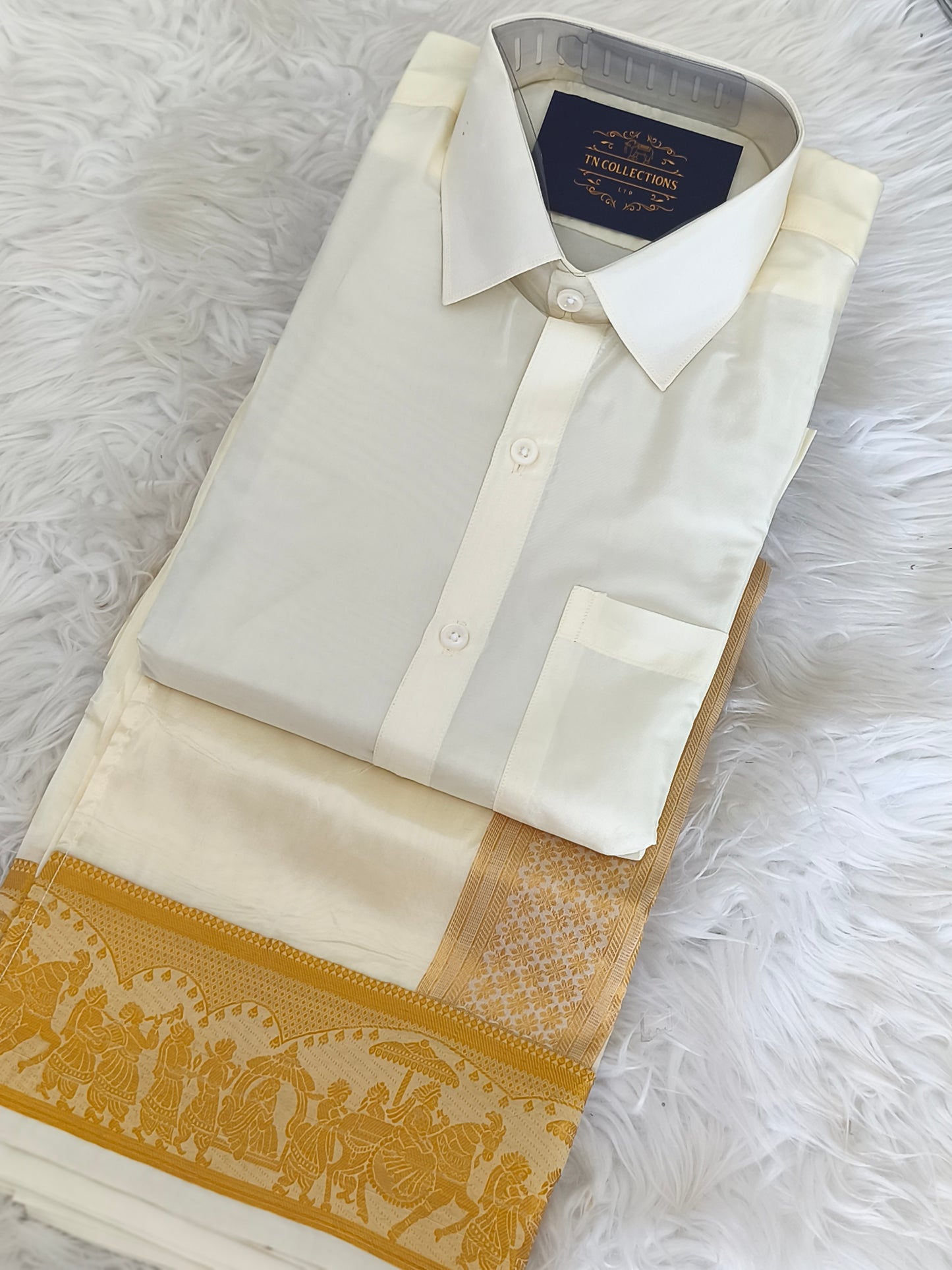 Luxury Pallakku Design Border Dhoti (Veshti) Shirt set