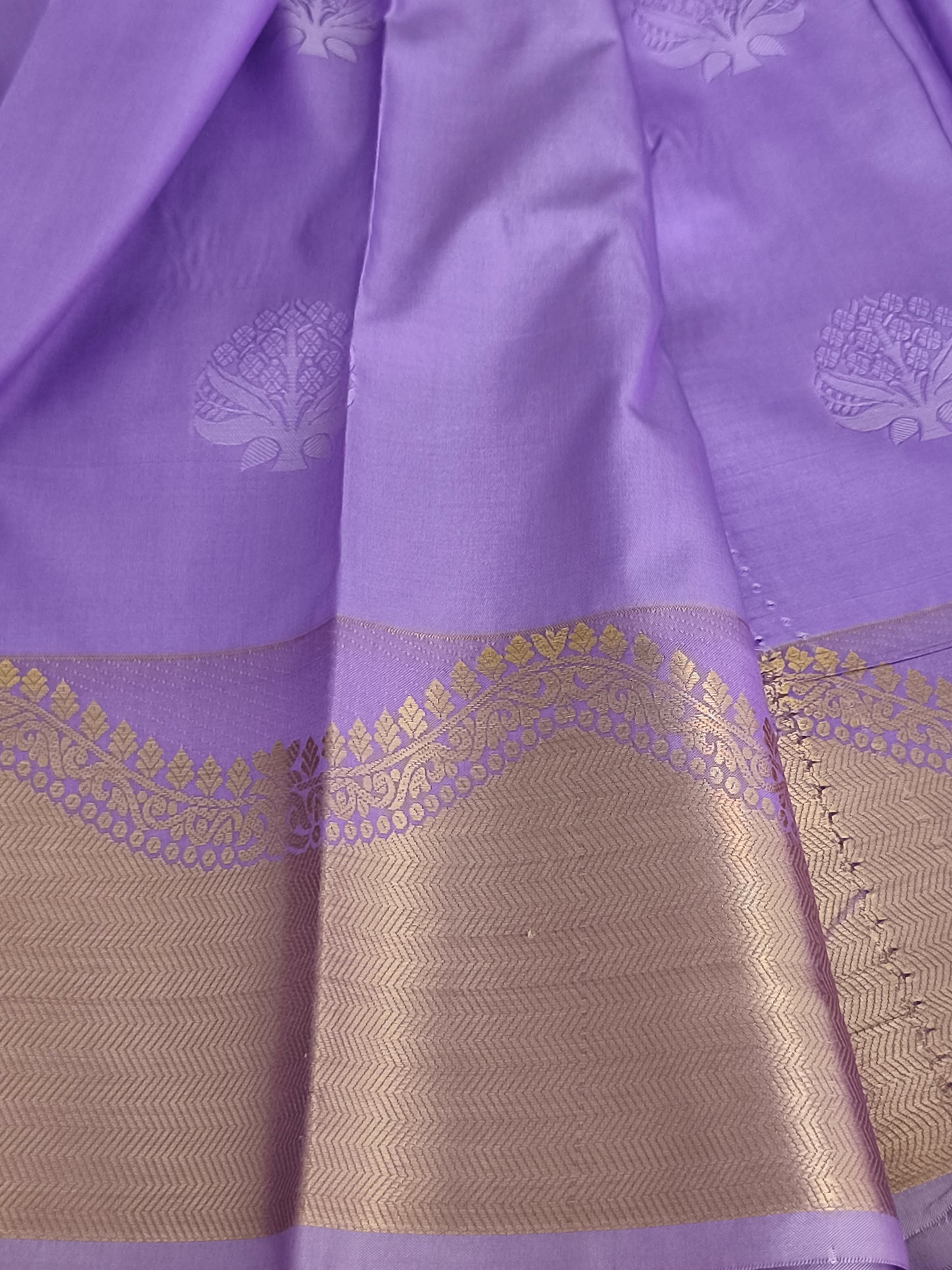 Lavender colour Kanchi embossed soft silk saree