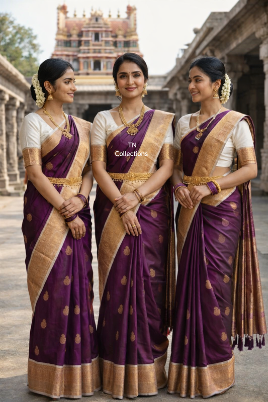 Korvai Premium Soft Silk Saree (Wine Purple)