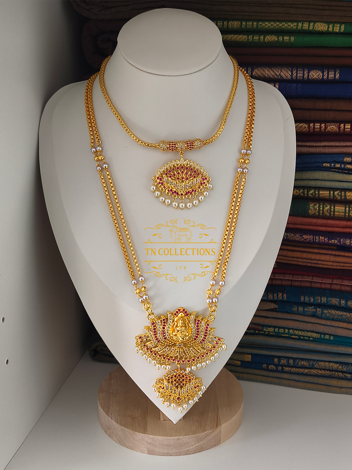 Micro Gold-Plated Traditional Bridal Set (Ruby & White Stones)