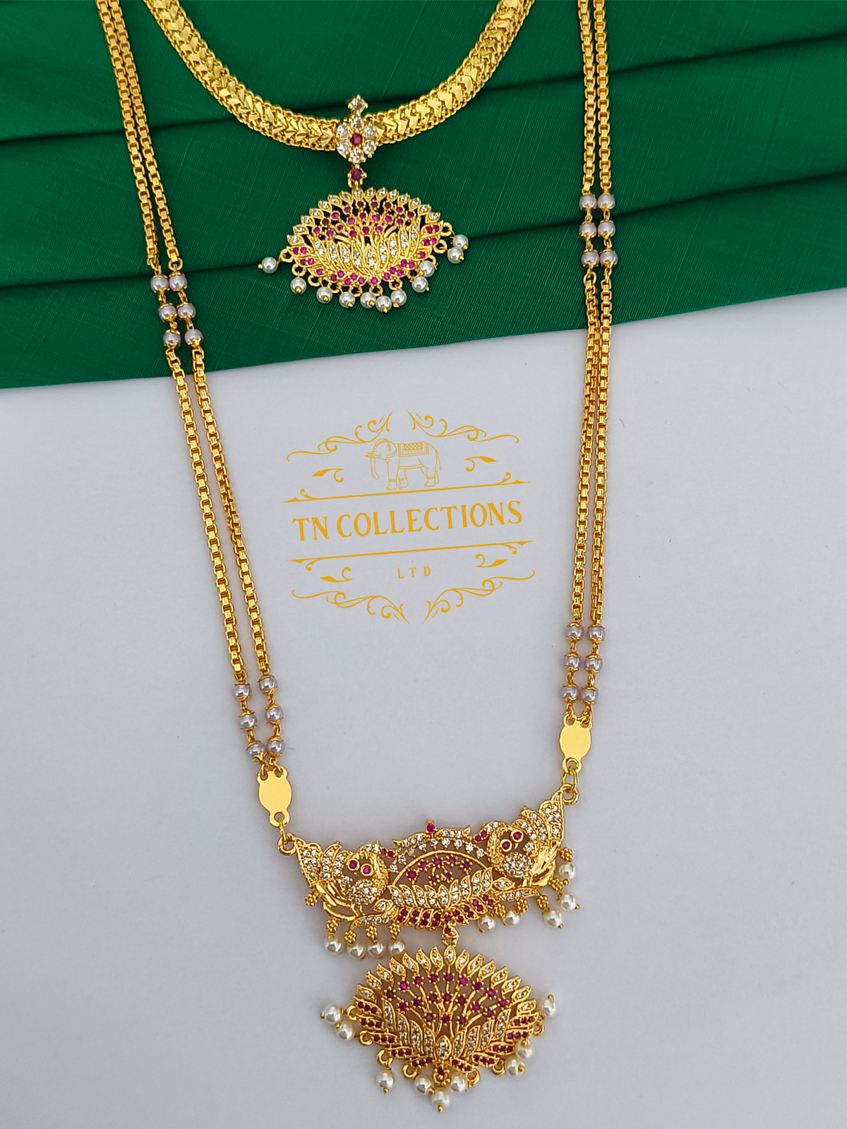 Micro Gold-Plated Traditional Semi Bridal Set (Ruby and white stones)