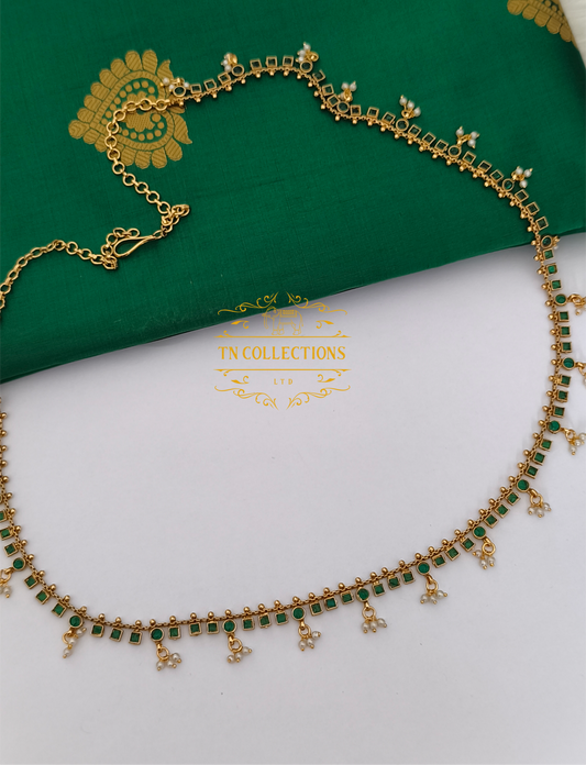 Kemp Stone Brass metal Hip Chain( Green Stones)