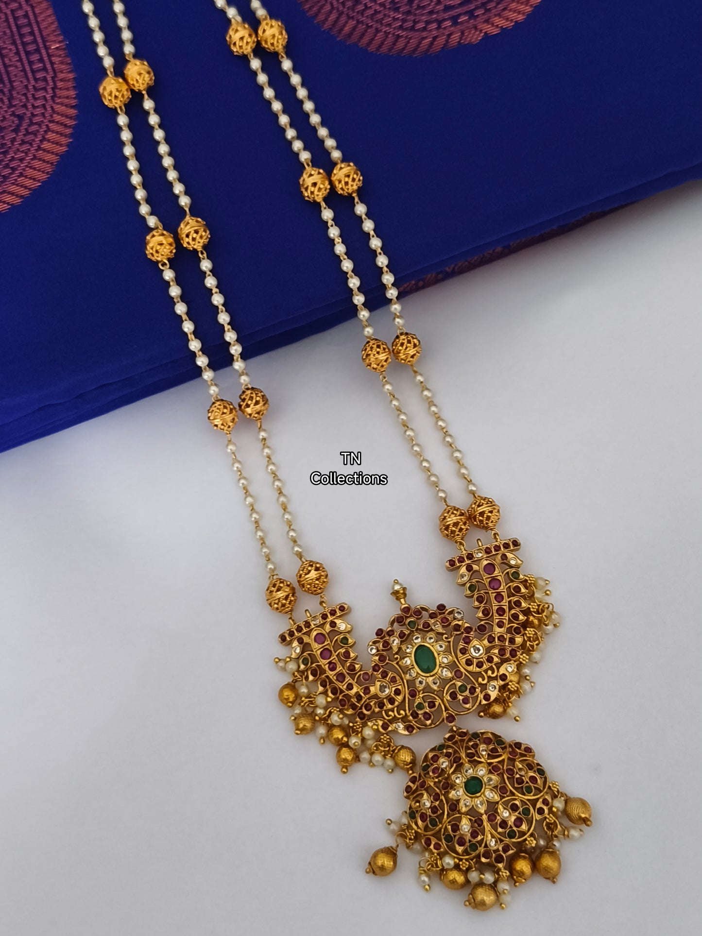 Matte Finish Real kemp stone Pearl Haaram Set