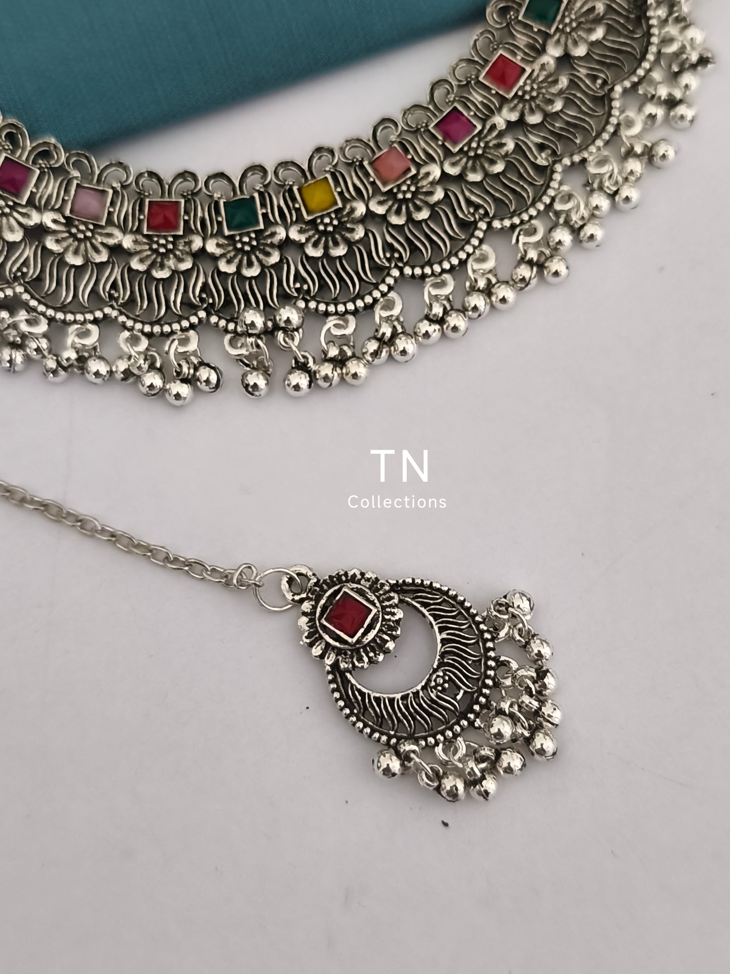Silver Multi coloured Necklace Set
