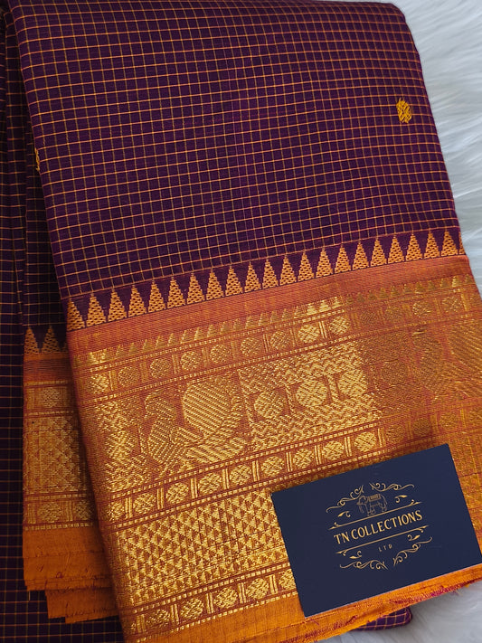 Pure Handloom checked Kanchi Cotton Saree