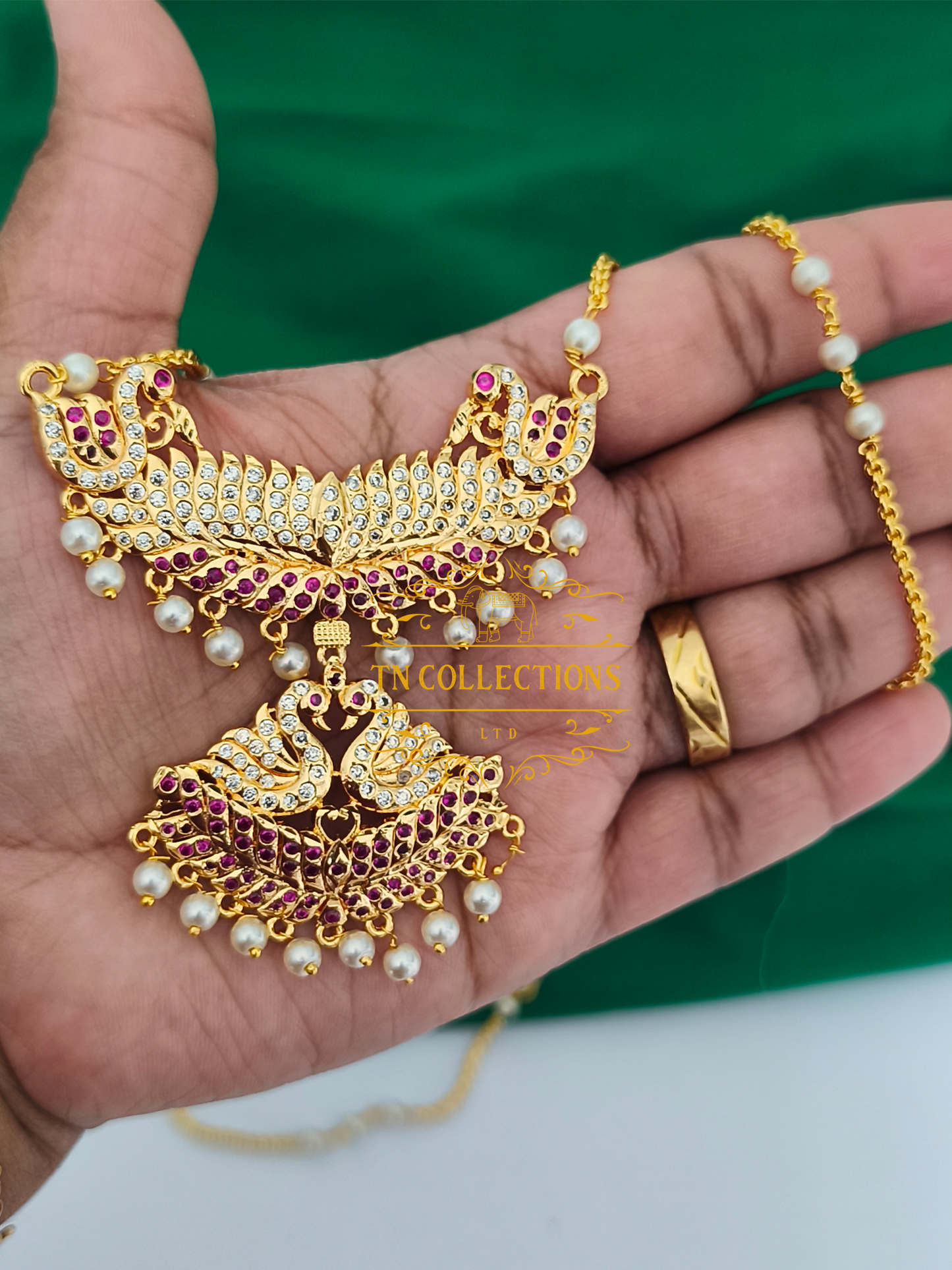 Micro Gold-Plated Traditional Pathakkam with single layer pearl chain