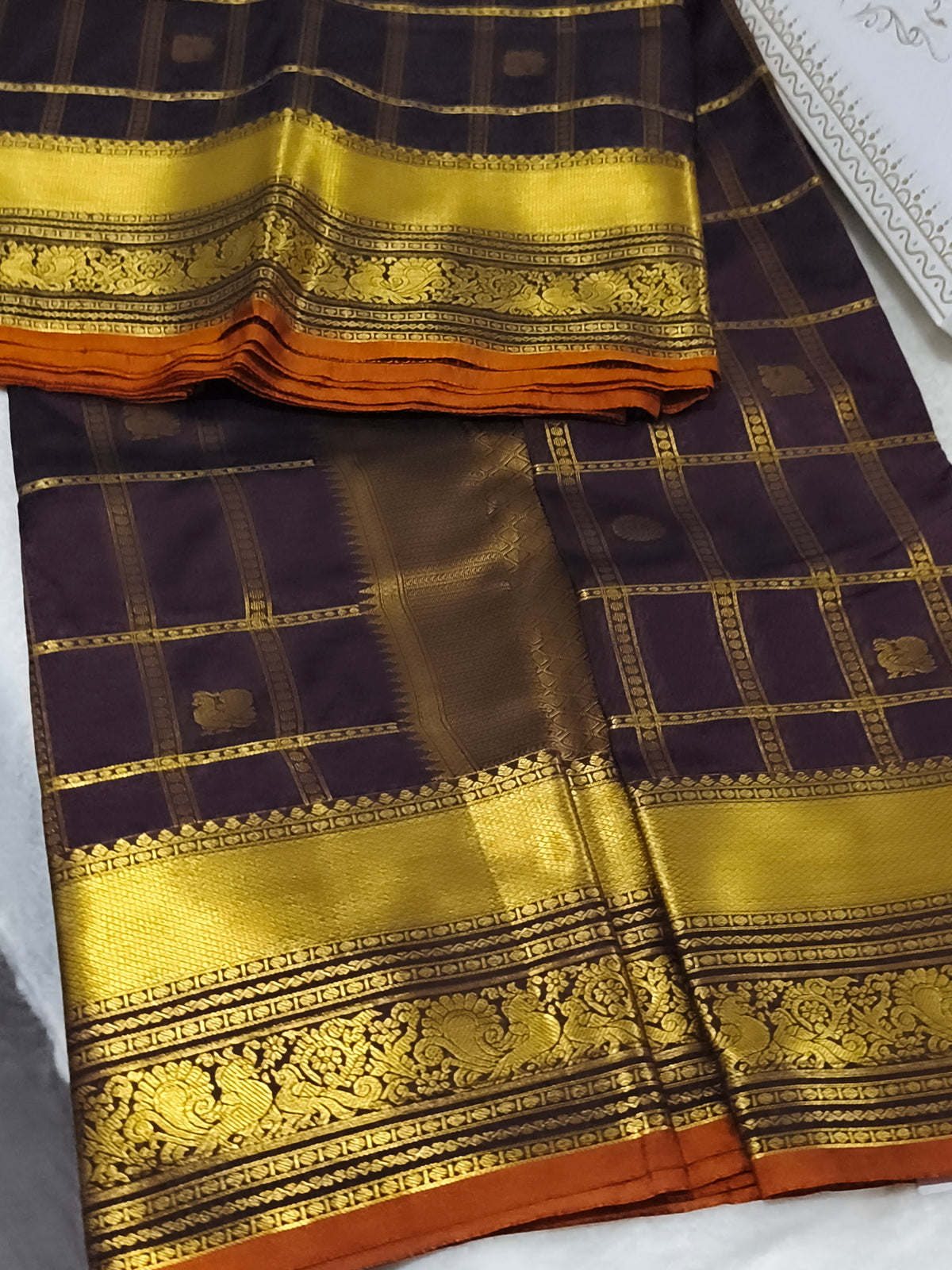 Premium Semi Kanchipuram Silk Saree (Coffee Brown)